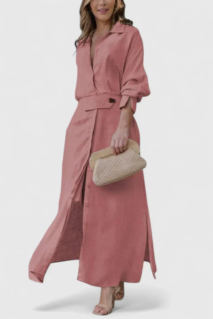 Bianca – Collared Long Sleeve Maxi Shirt Dress