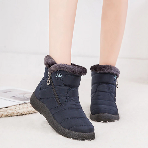 Victoria – Quilted Faux Fur Trim Ankle Snow Boots