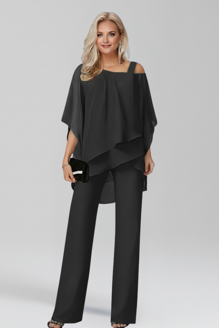 Camille – Cold Shoulder Ruffle Wide Leg Jumpsuit