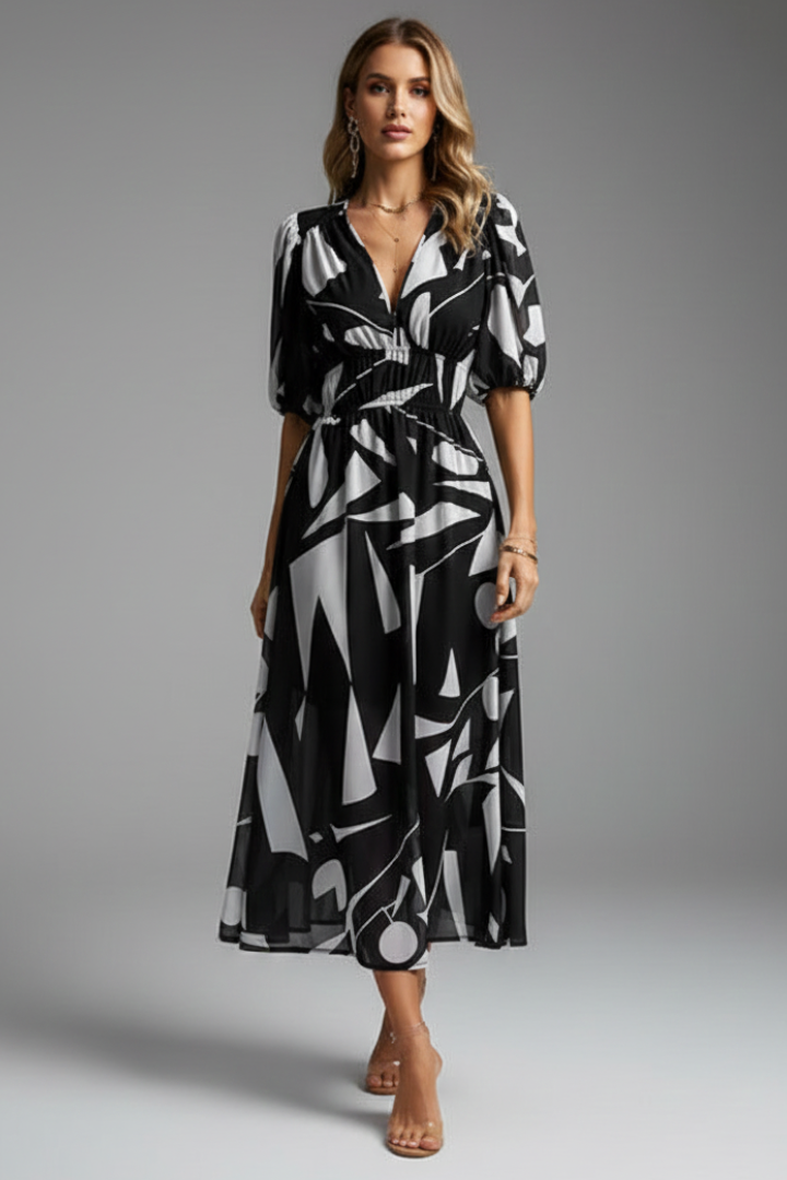 Kinsley – Floral V Neck Puff Sleeve Maxi Dress