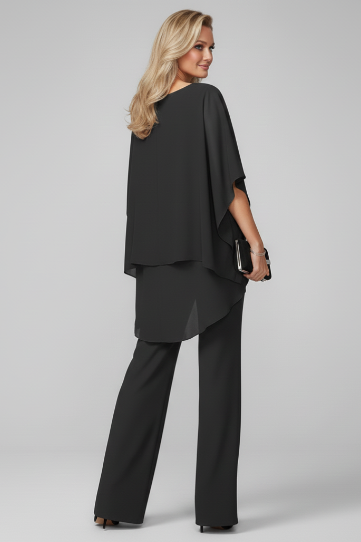 Aurora – Cold Shoulder Cape Top and Pants Set