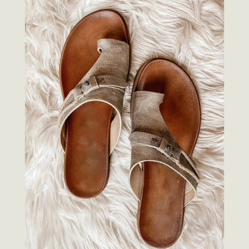 Aurora – Boho Toe Ring Flat Slide Sandals