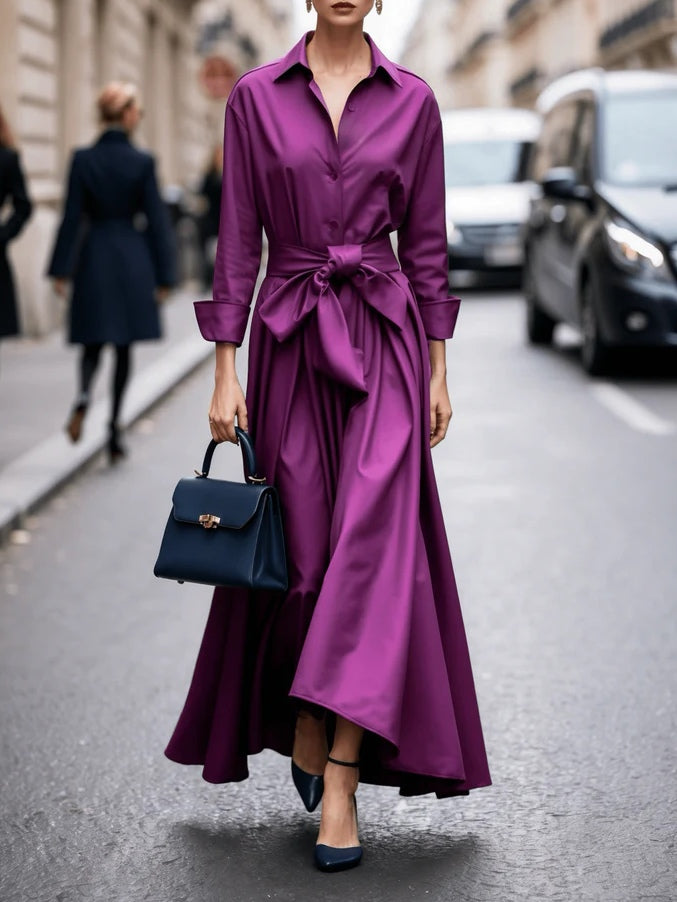Autumn – Satin Wrap Tie Waist Evening Maxi Dress