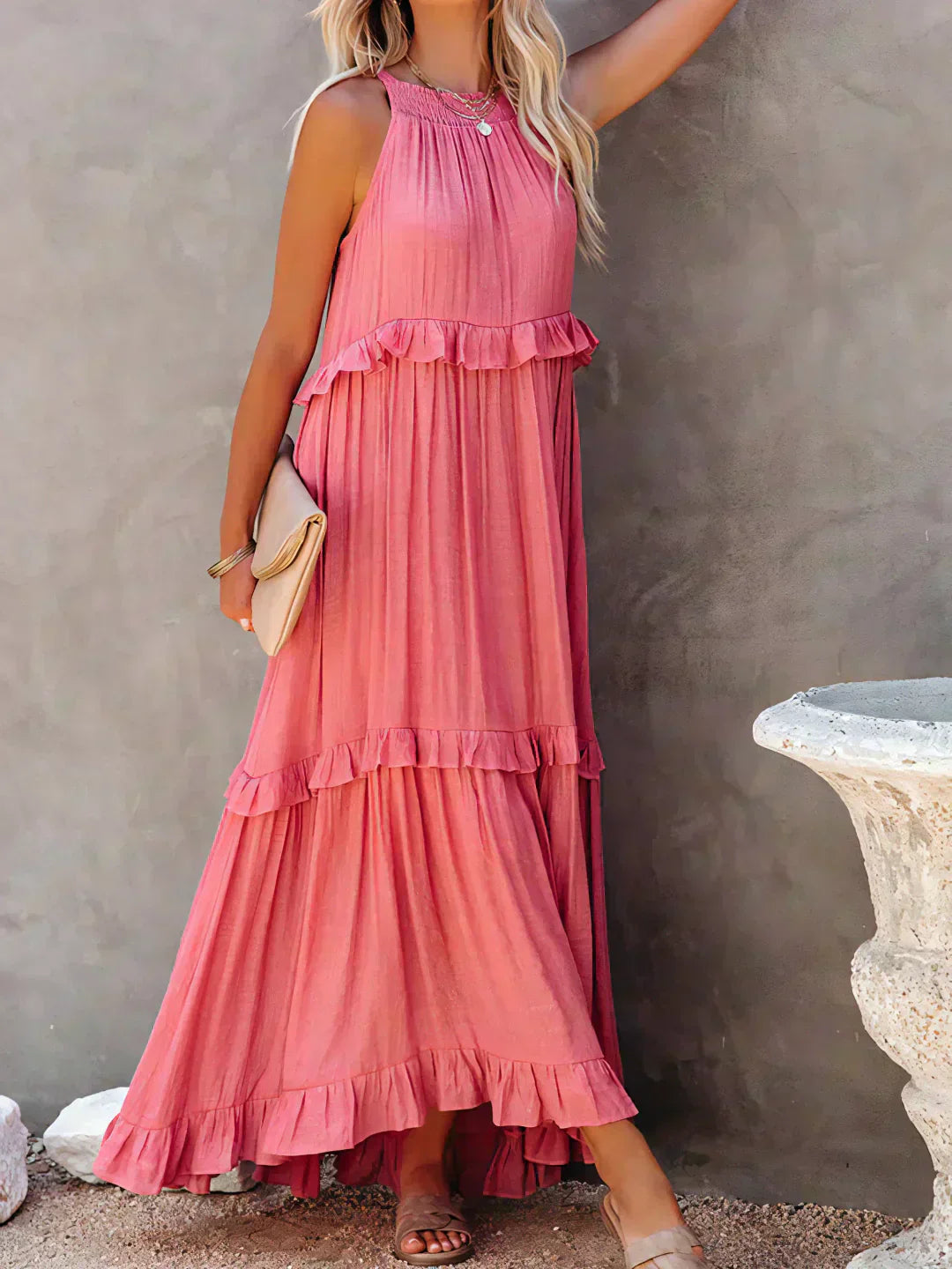 Veronica – High Neck Tiered Ruffle Summer Maxi Dress