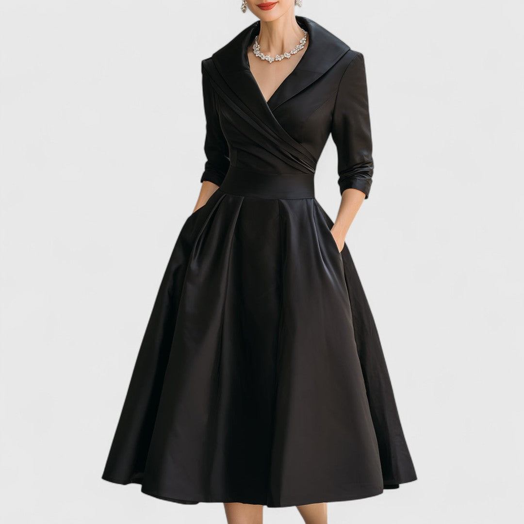 Daisy – Shawl Collar Fit and Flare Cocktail Midi Dress