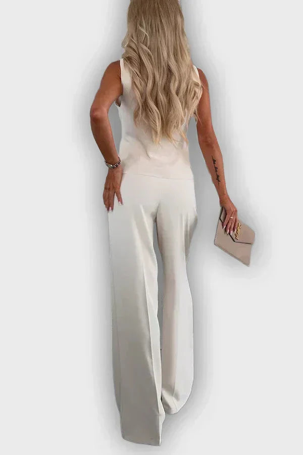 Freya – Satin Tank Top and Straight Leg Pants Set
