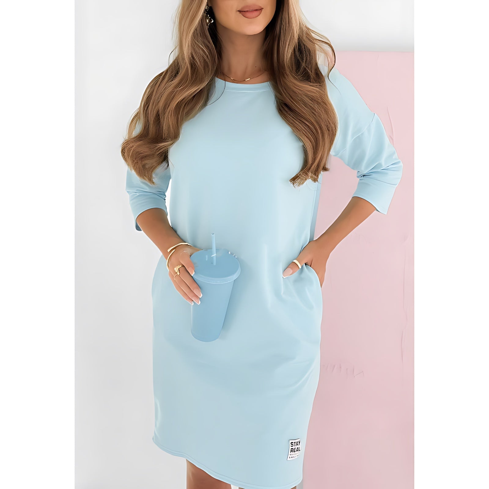 Aaliyah – Crew Neck 3/4 Sleeve Sweatshirt Mini Dress