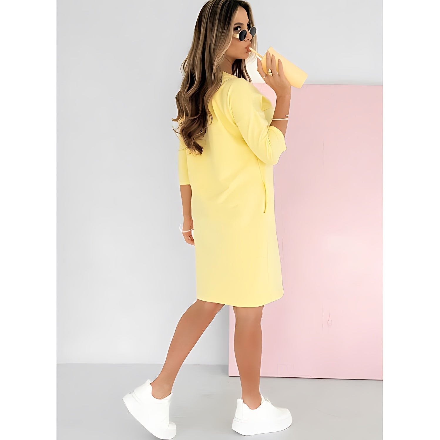 Aaliyah – Crew Neck 3/4 Sleeve Sweatshirt Mini Dress