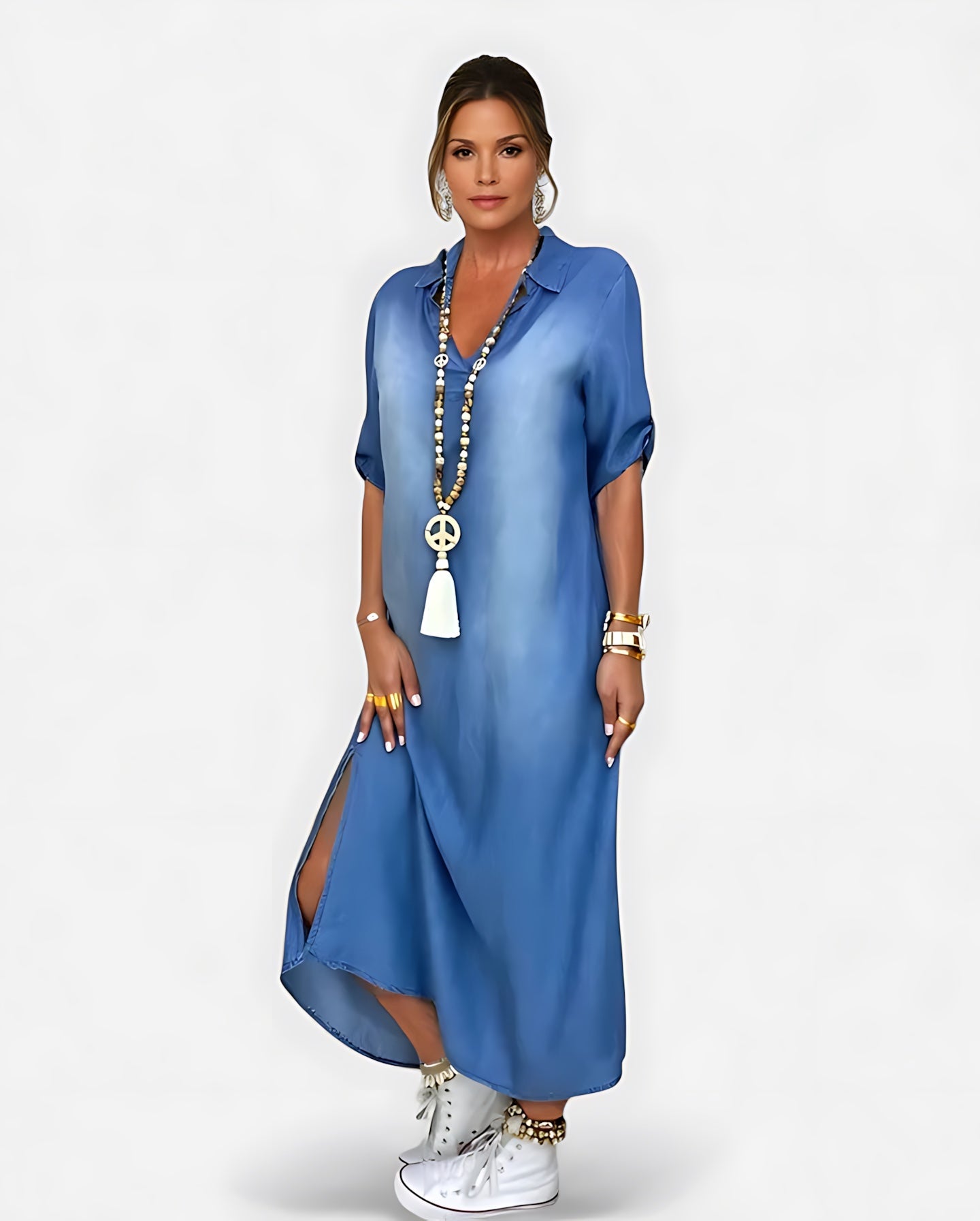 Aaliyah – Denim Short Sleeve Maxi Shirt Dress