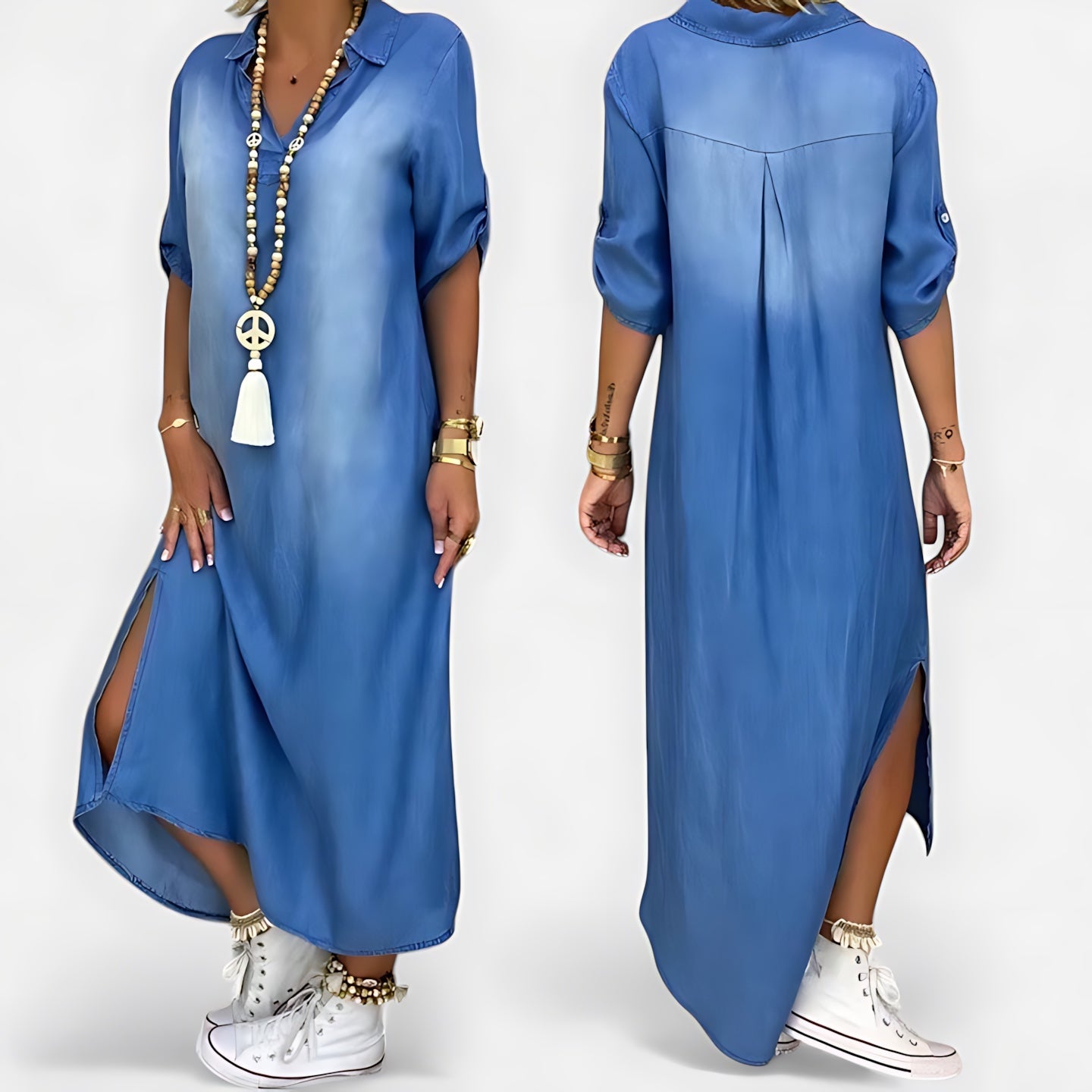 Aaliyah – Denim Short Sleeve Maxi Shirt Dress