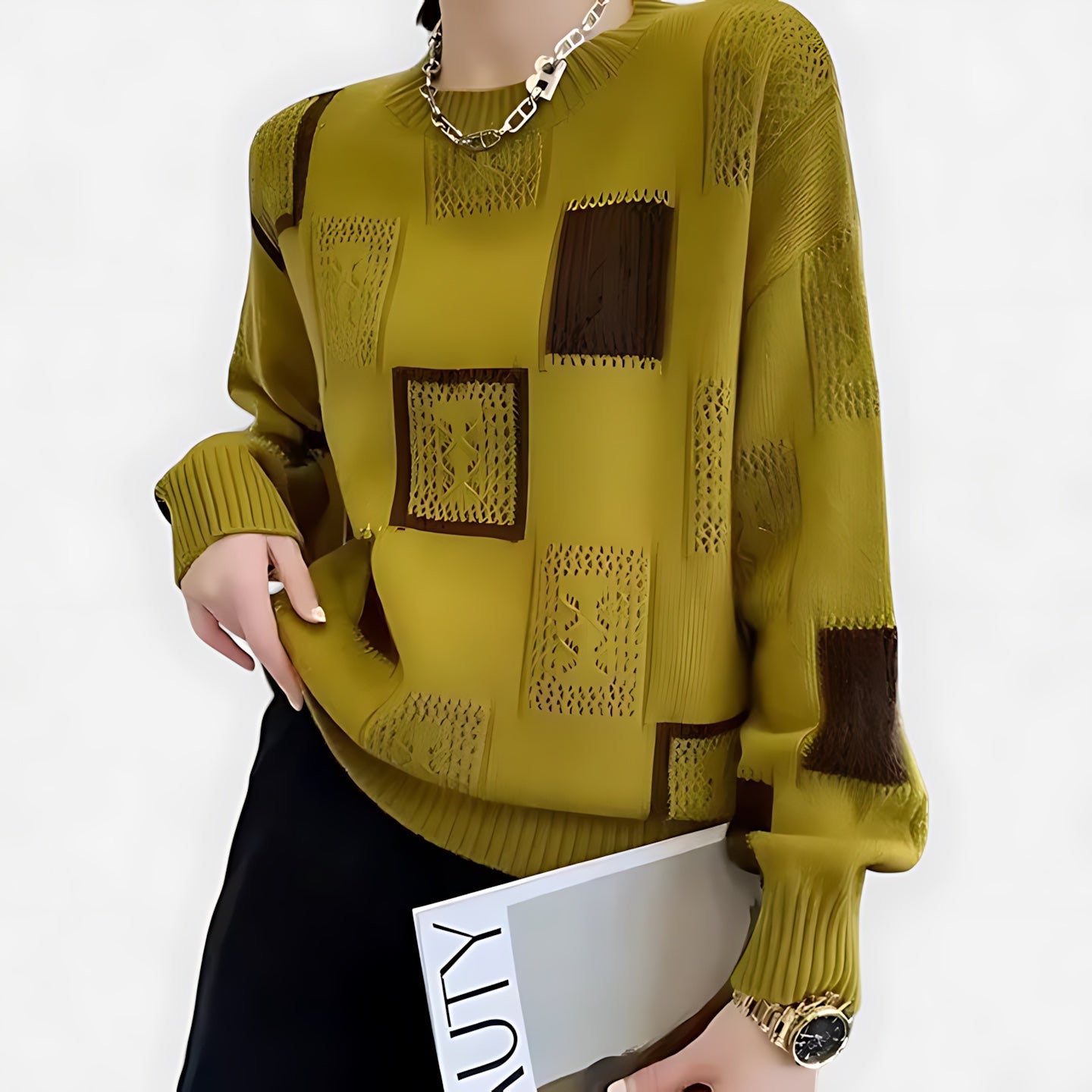 Aaliyah – Geometric Print Crew Neck Knit Sweater