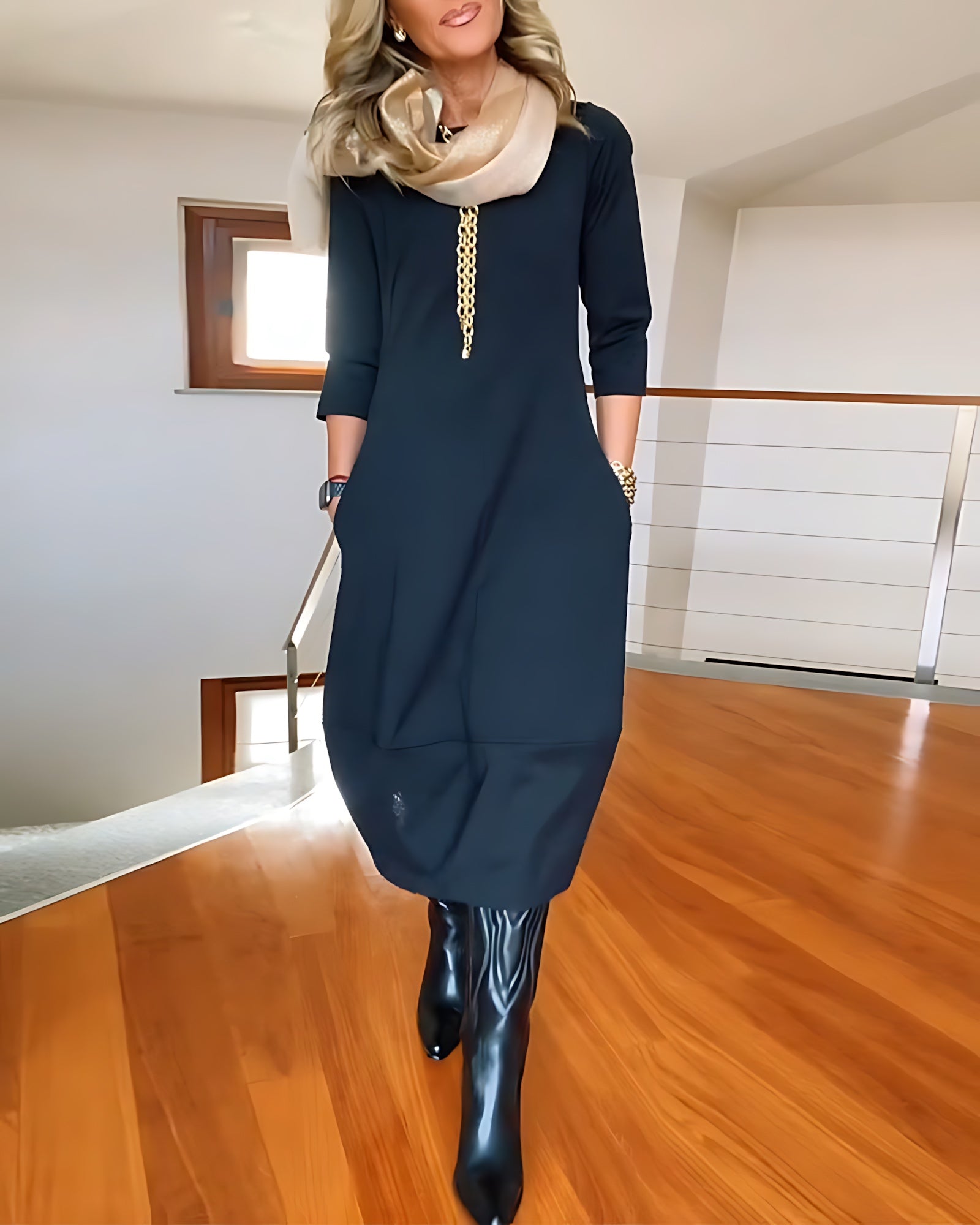 Aaliyah – Scoop Neck Long Sleeve Cocoon Maxi Dress