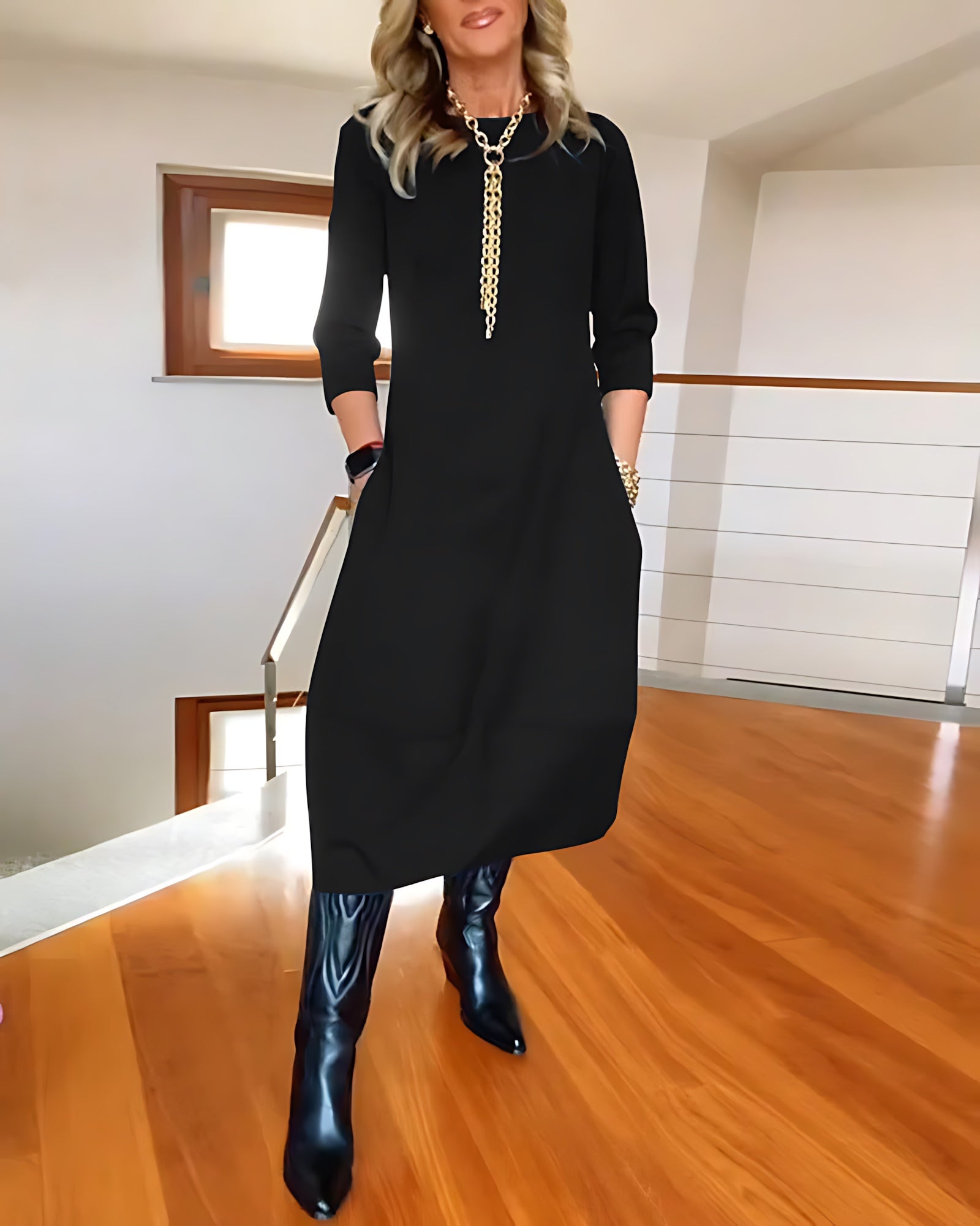 Aaliyah – Scoop Neck Long Sleeve Cocoon Maxi Dress