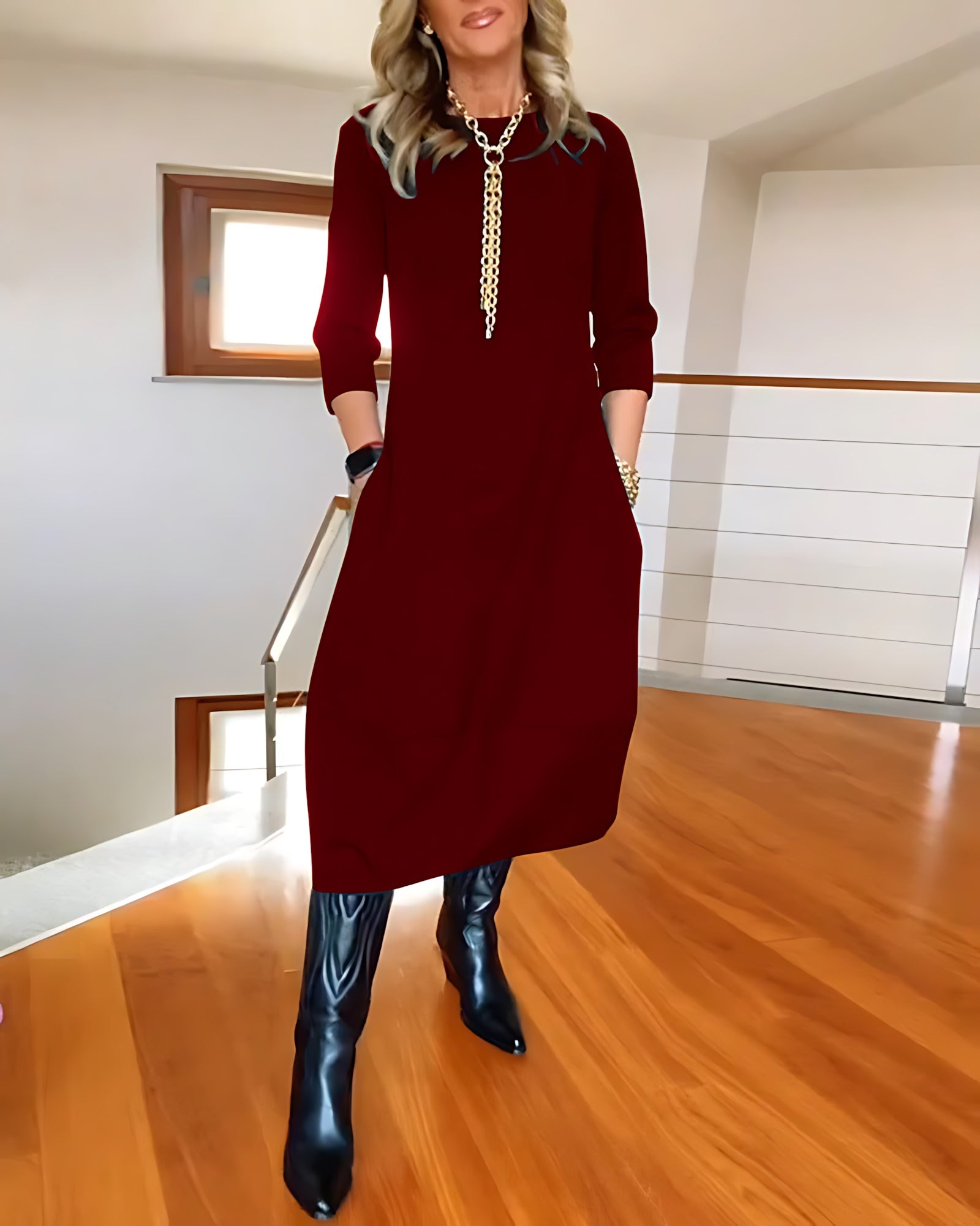 Aaliyah – Scoop Neck Long Sleeve Cocoon Maxi Dress