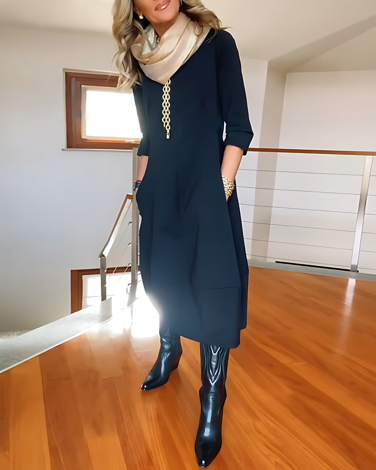 Aaliyah – Scoop Neck Long Sleeve Cocoon Maxi Dress