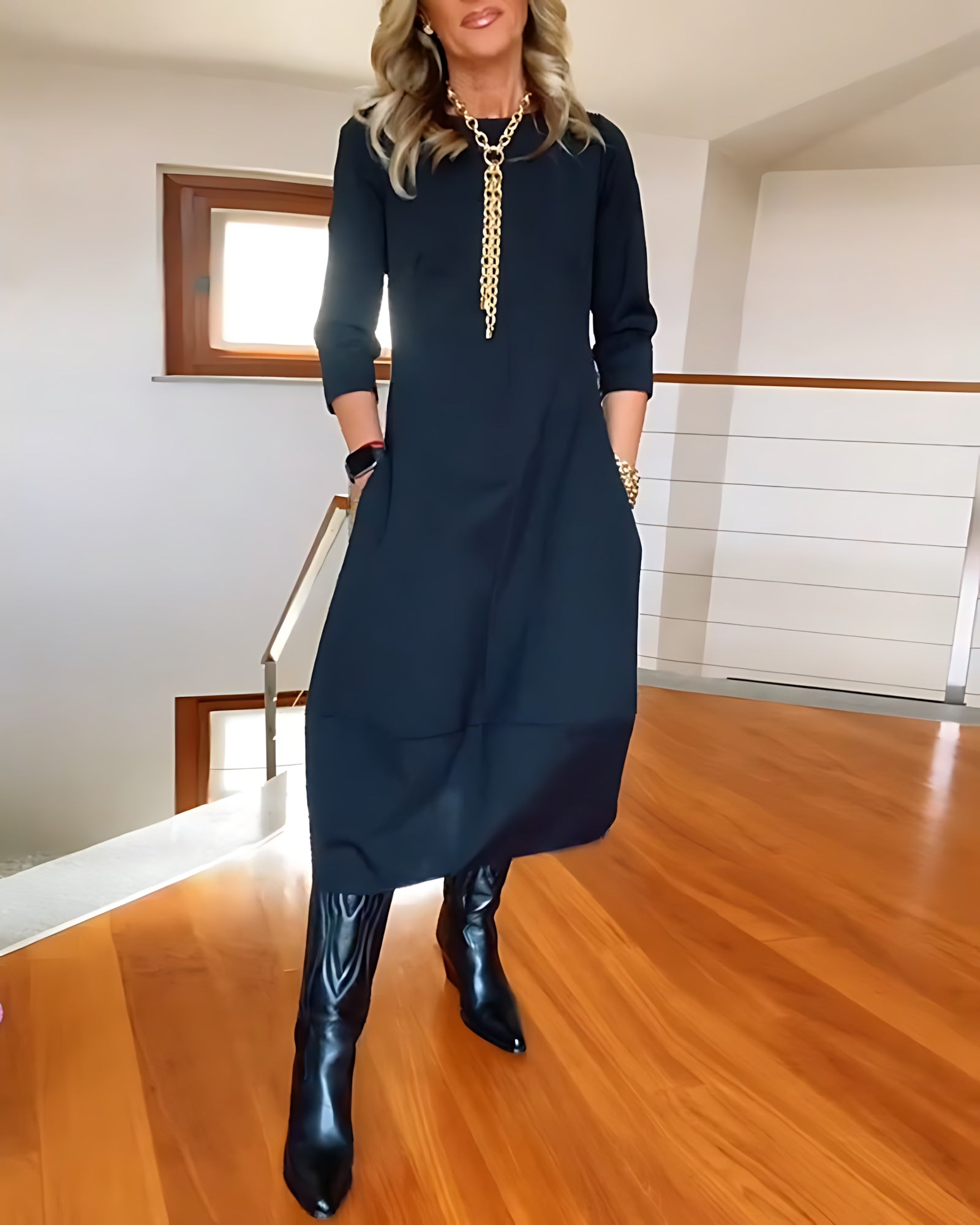 Aaliyah – Scoop Neck Long Sleeve Cocoon Maxi Dress
