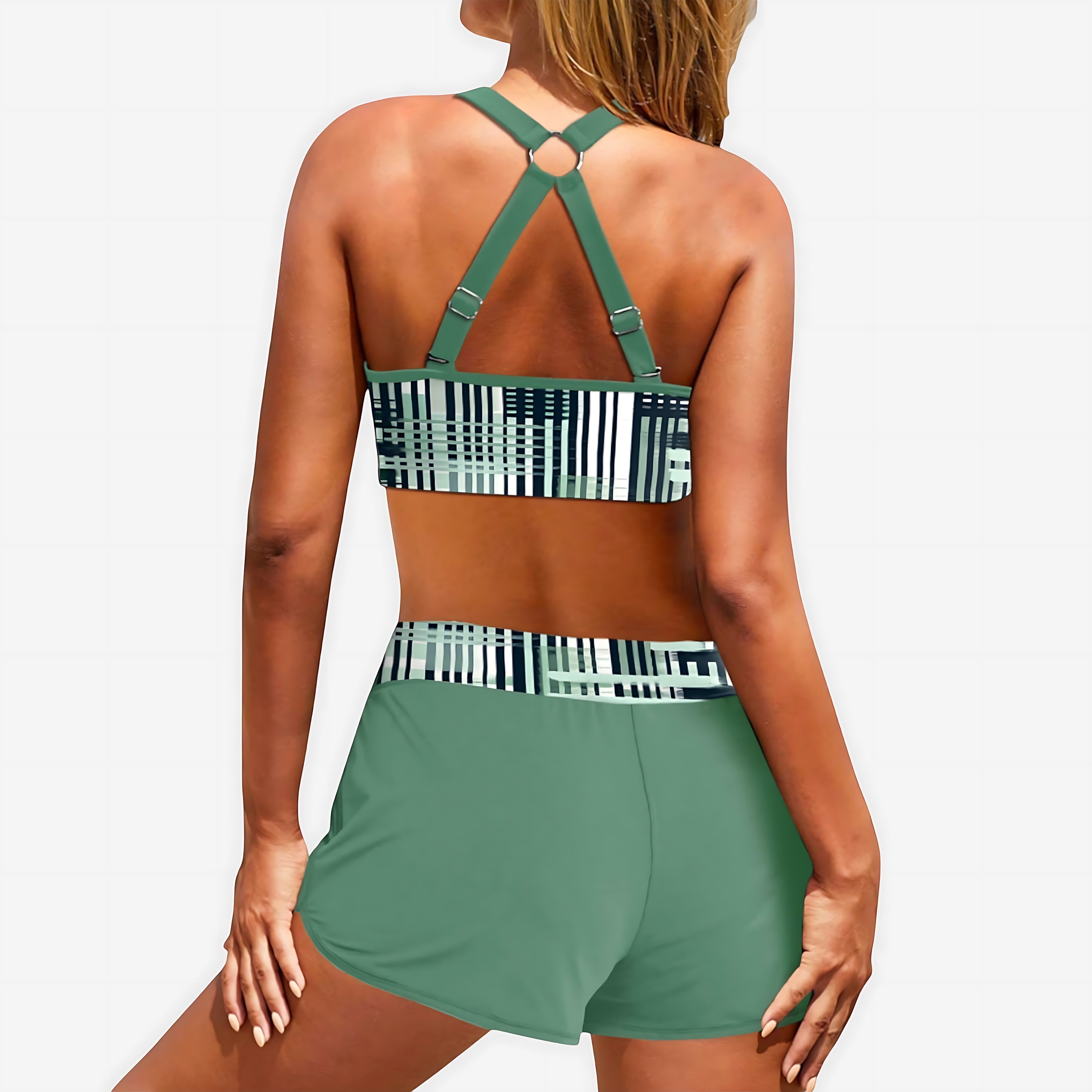 Aaliyah – Striped Twist Front High Waist Bikini Set