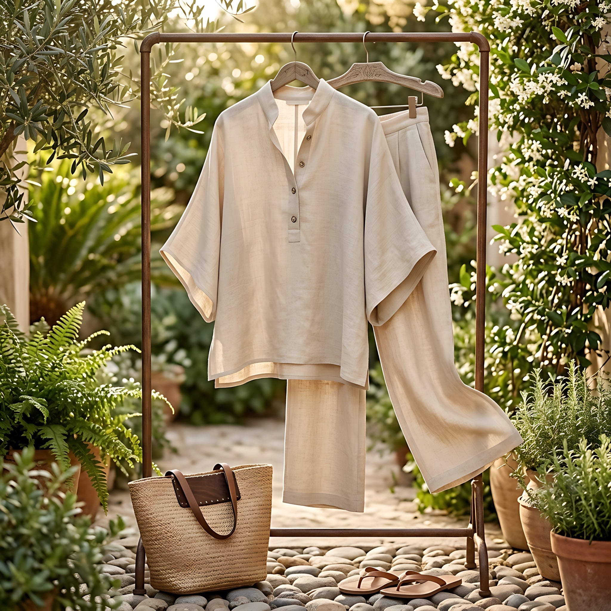 Abigail – Button Up Collared Shirt and Wide Leg Pants Set