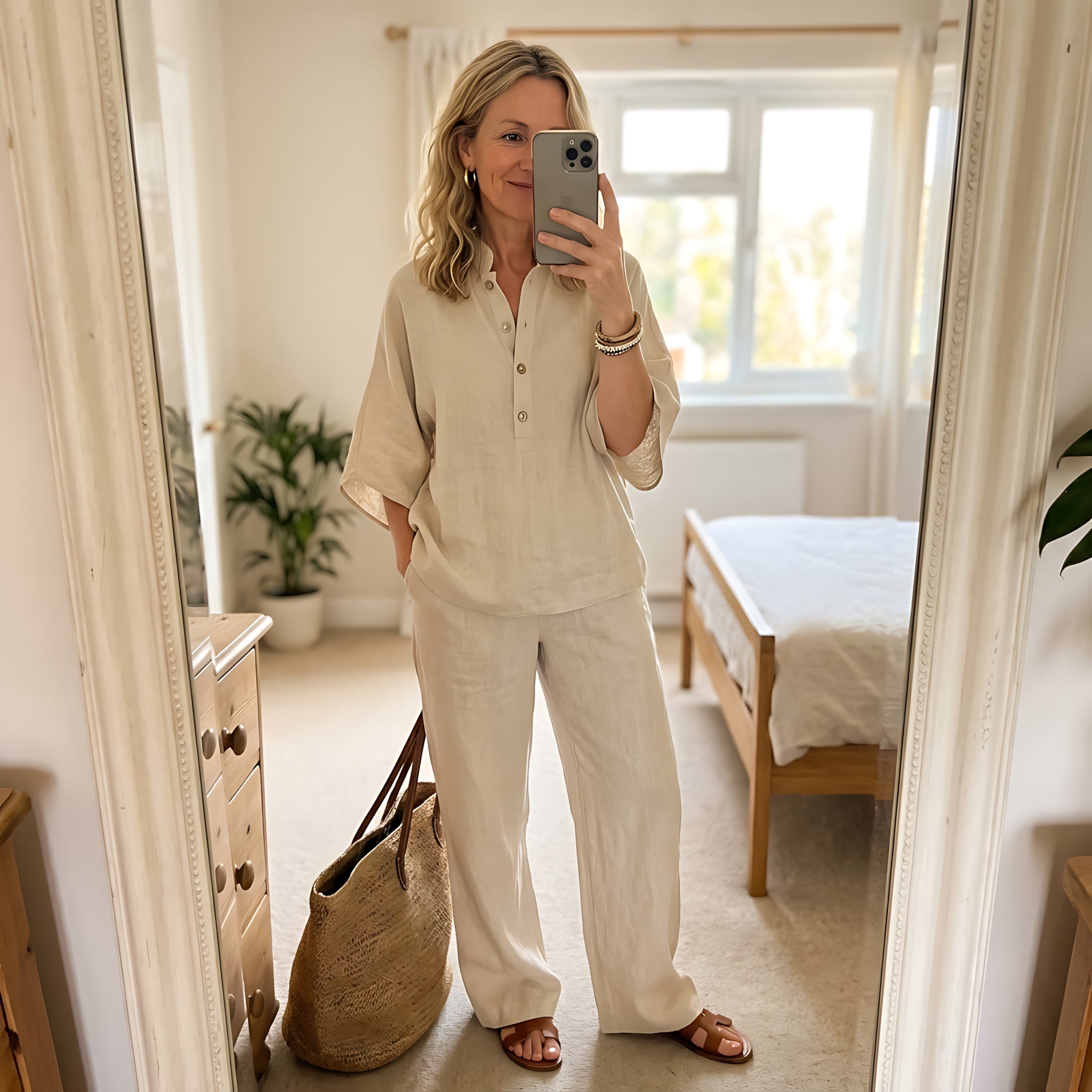 Abigail – Button Up Collared Shirt and Wide Leg Pants Set