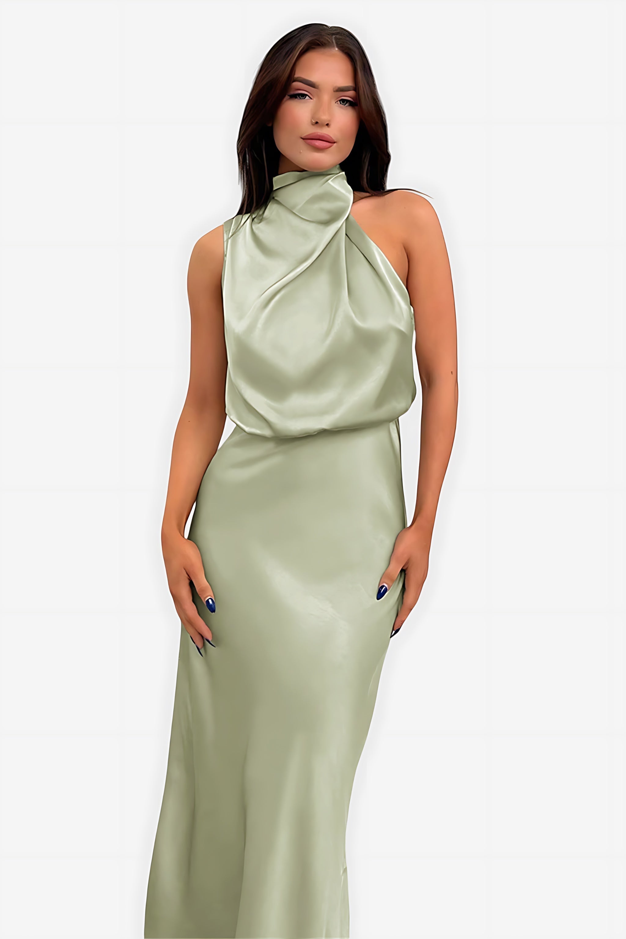 Abigail – Satin Halter Neck Cocktail Midi Dress