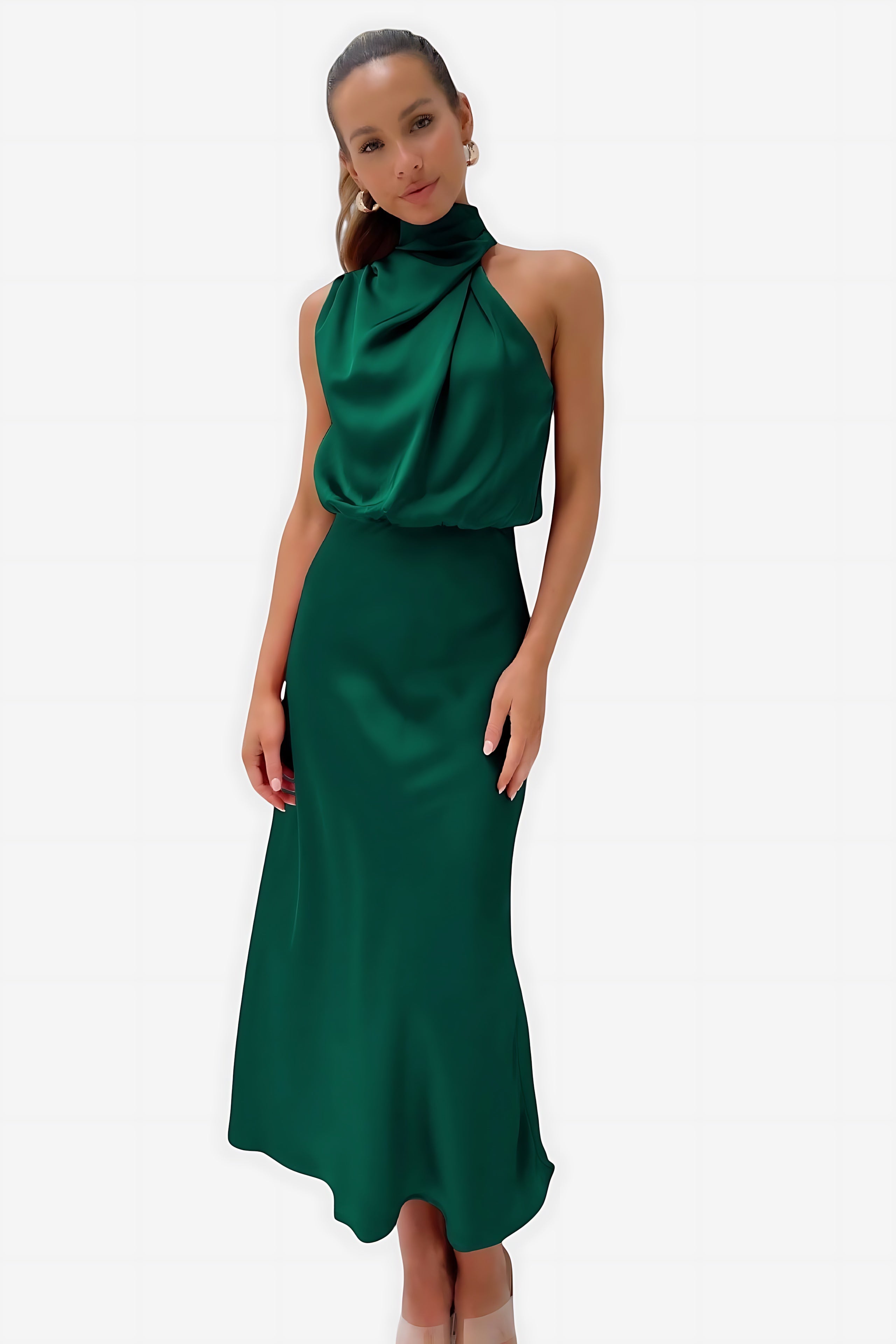Abigail – Satin Halter Neck Cocktail Midi Dress