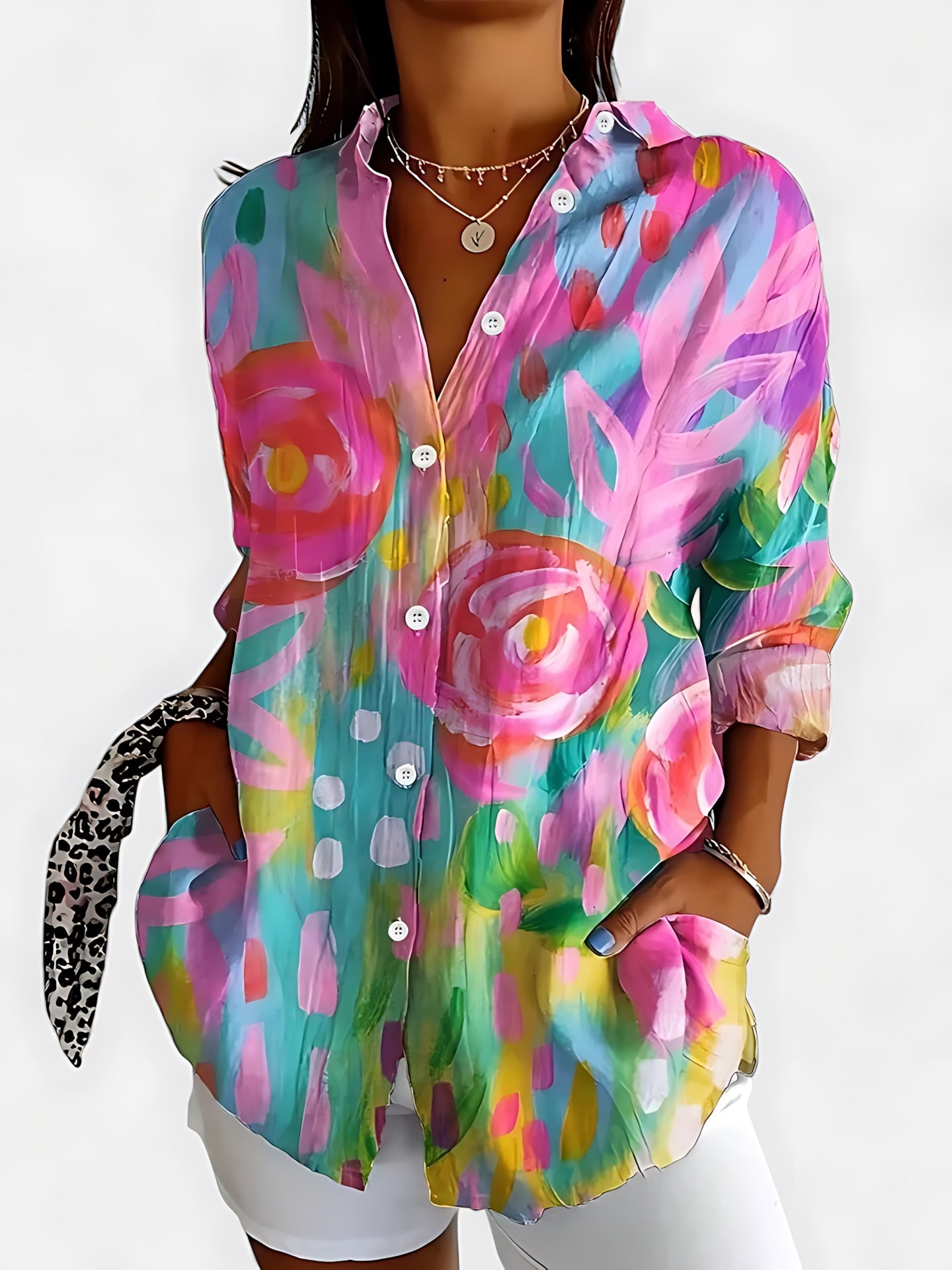 Ada – Abstract Print Button Up Blouse