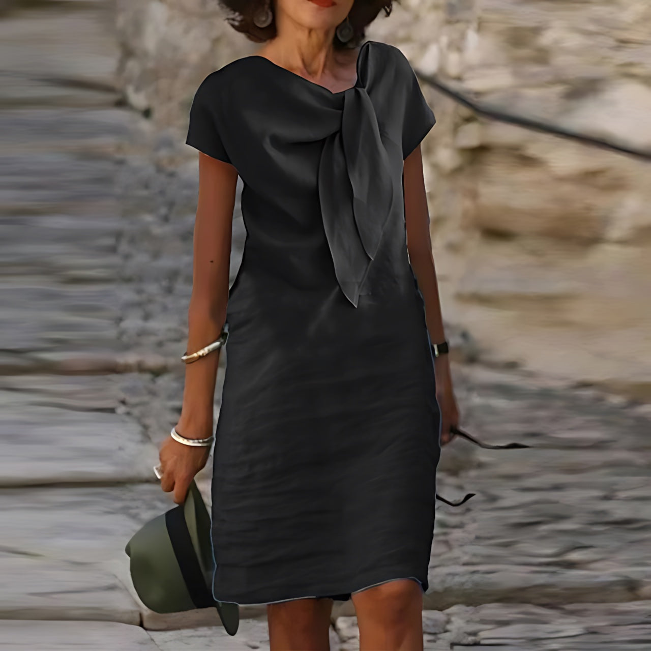 Ada – Bow Neck Short Sleeve Wedding Guest Midi Dress