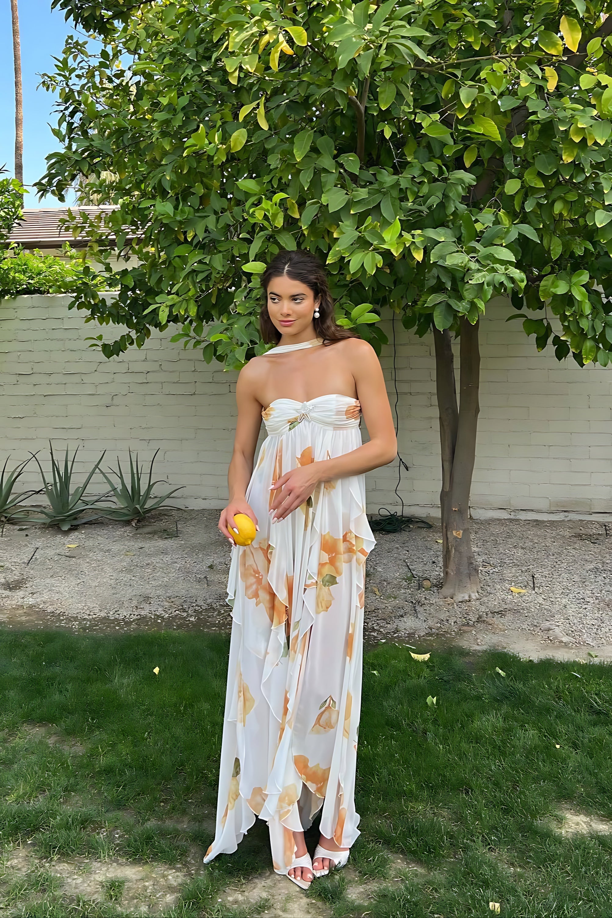 Ada – Floral Strapless Ruffle Summer Maxi Dress