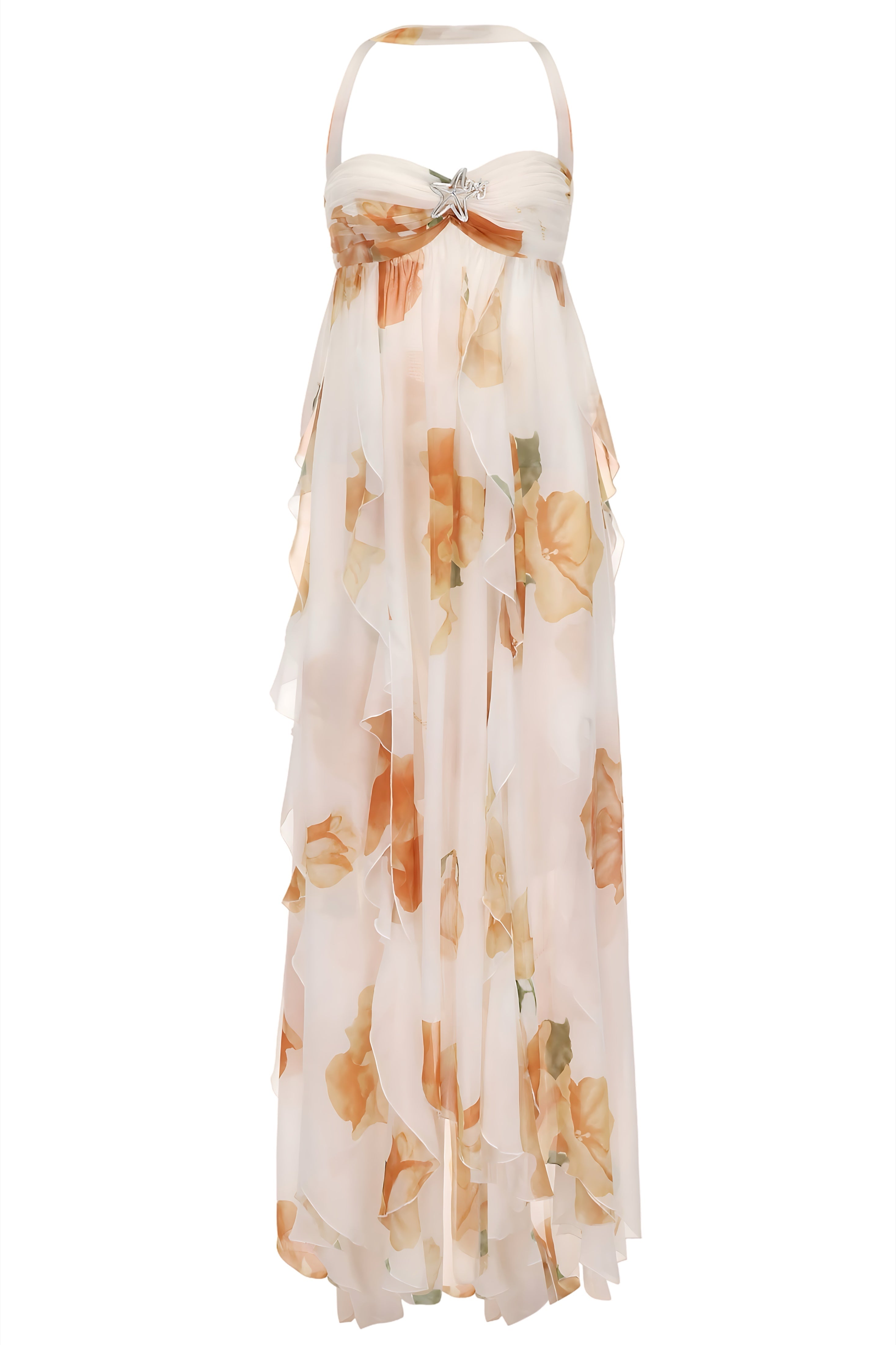 Ada – Floral Strapless Ruffle Summer Maxi Dress