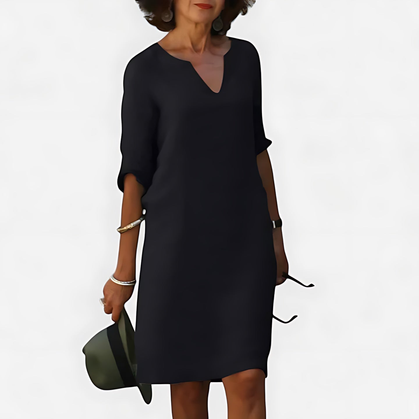 Ada – V Neck 3/4 Sleeve Shift Mini Dress