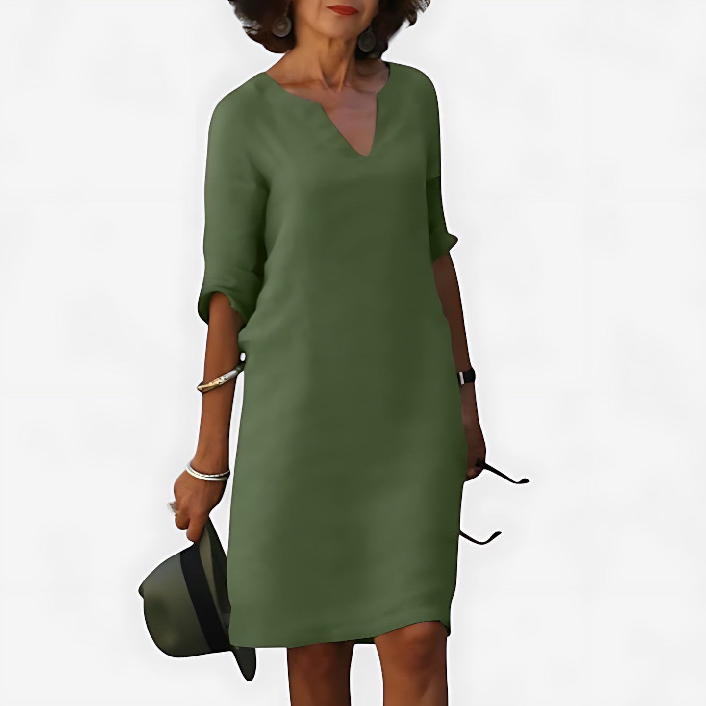 Ada – V Neck 3/4 Sleeve Shift Mini Dress