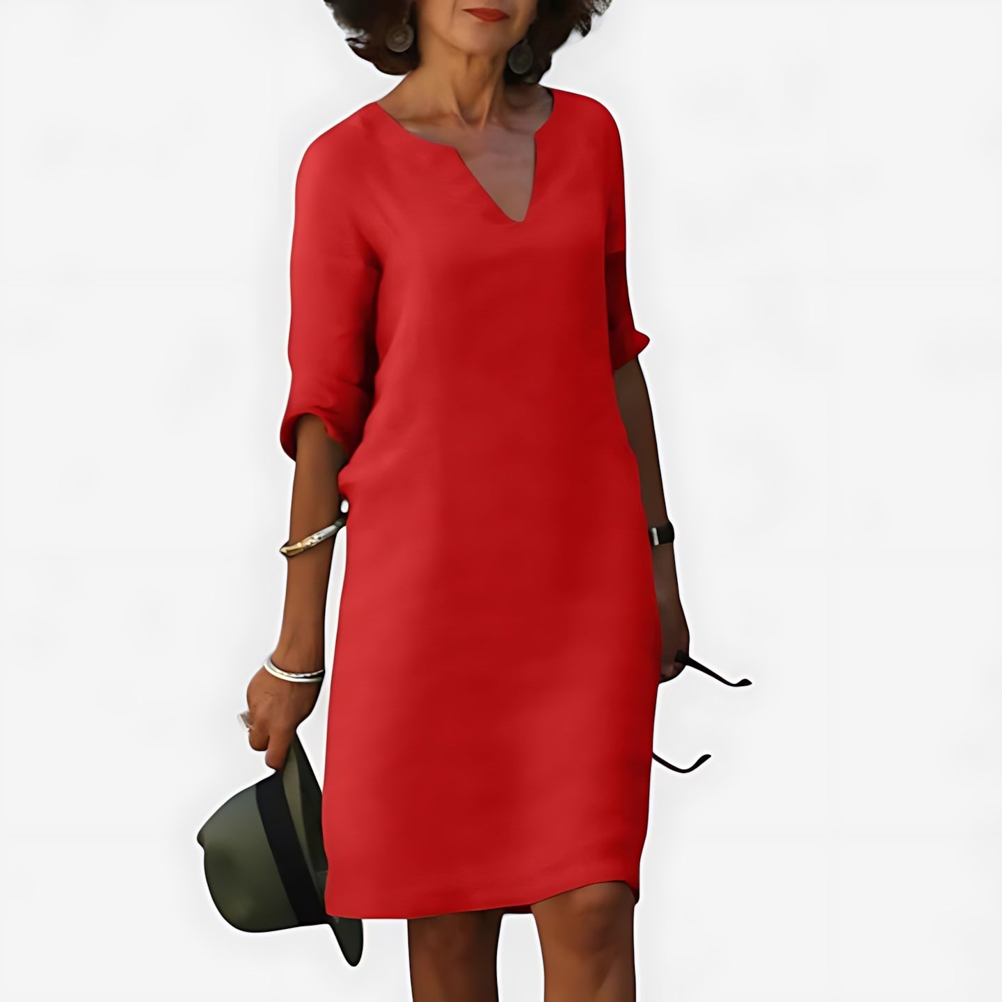 Ada – V Neck 3/4 Sleeve Shift Mini Dress