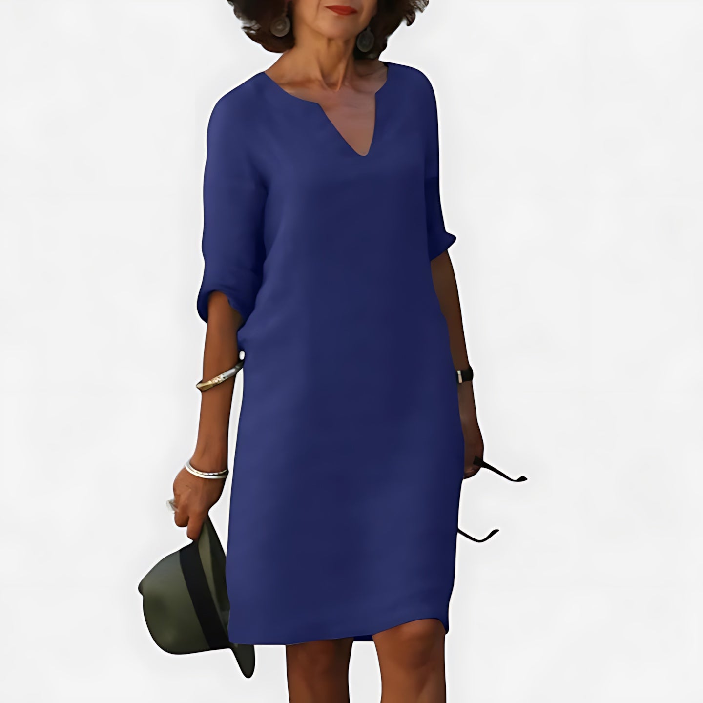Ada – V Neck 3/4 Sleeve Shift Mini Dress