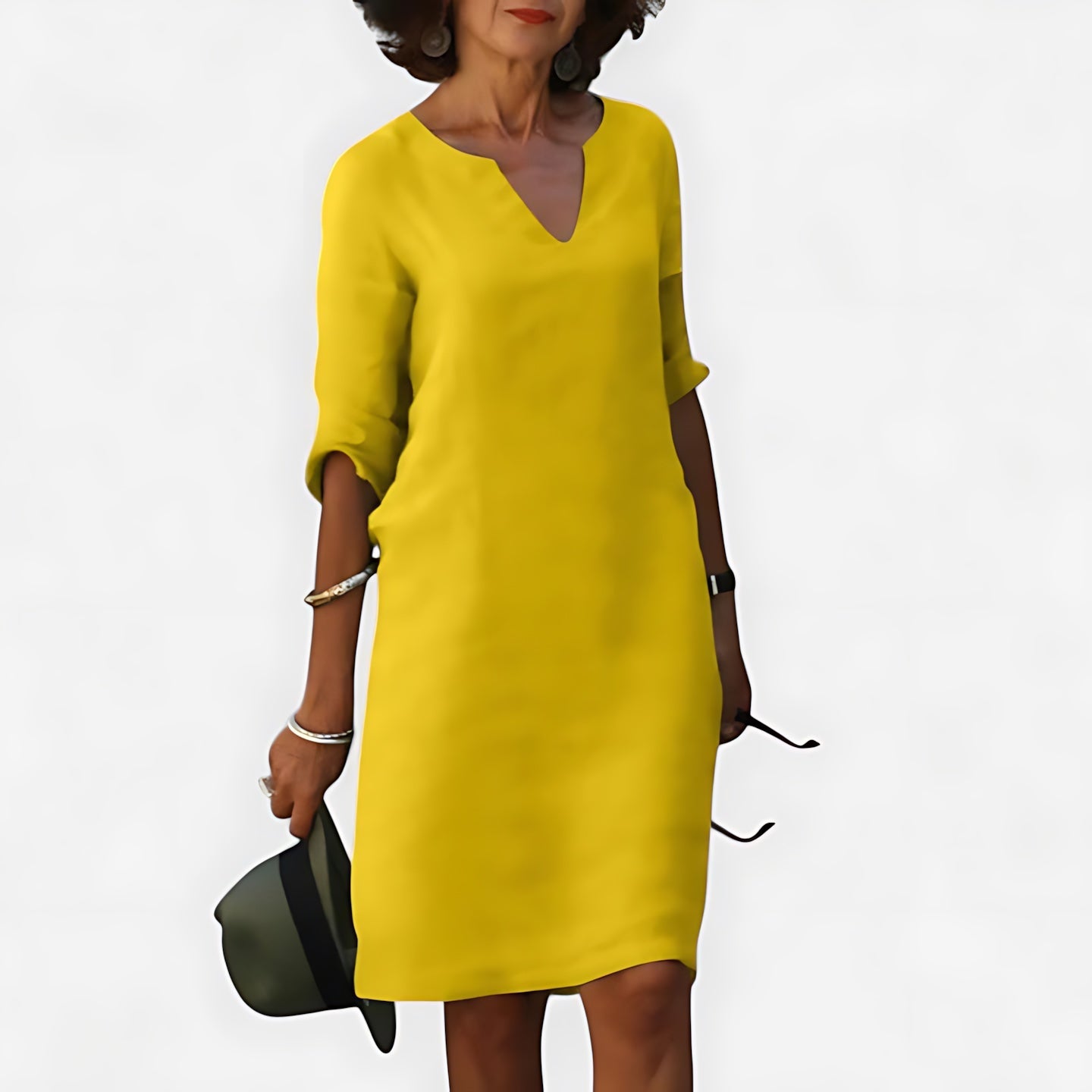 Ada – V Neck 3/4 Sleeve Shift Mini Dress