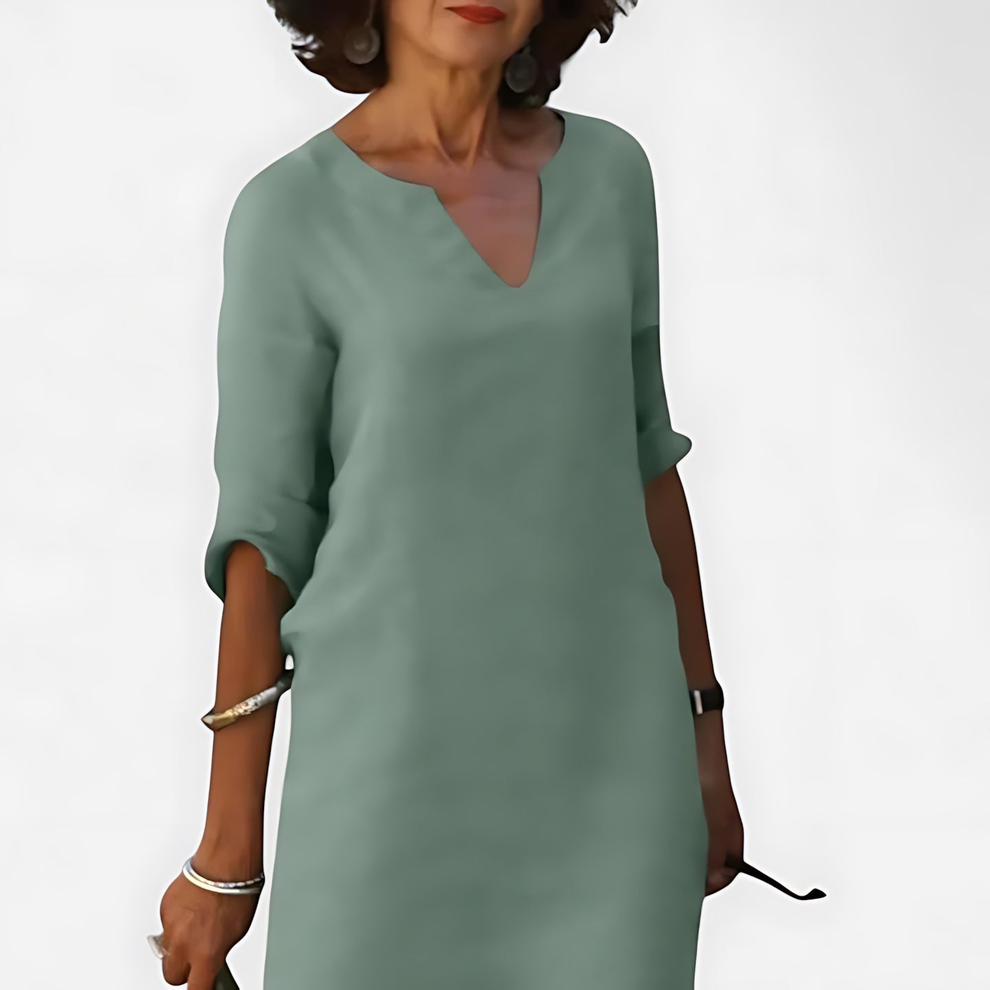 Ada – V Neck 3/4 Sleeve Shift Mini Dress