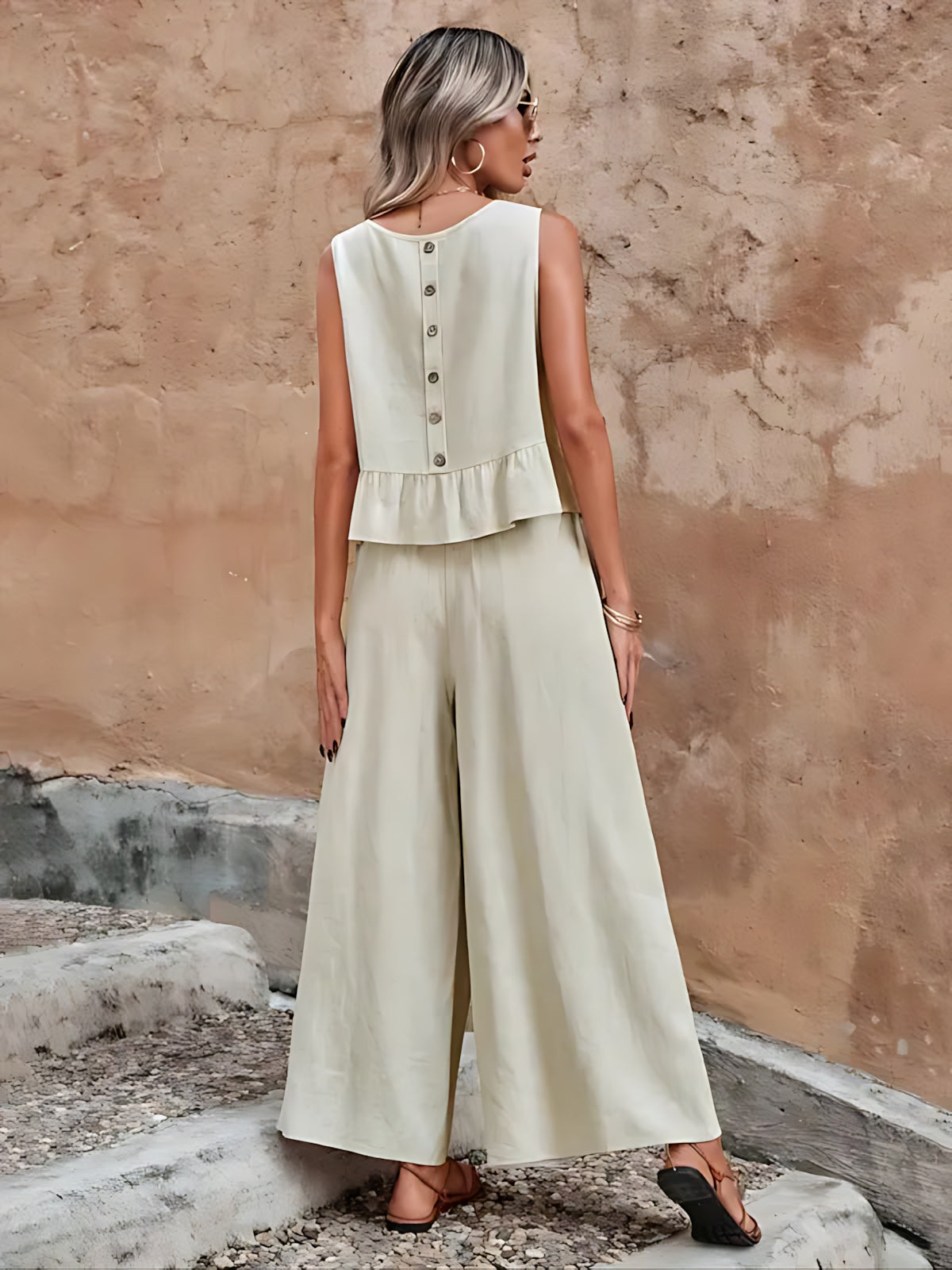 Adaline – Ruffle Peplum Top and Wide Leg Pants Set