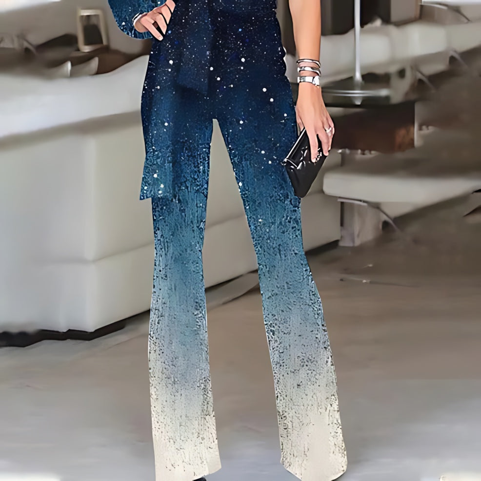 Adaline – Sequin One Shoulder Flare Leg Party Jumpsuit