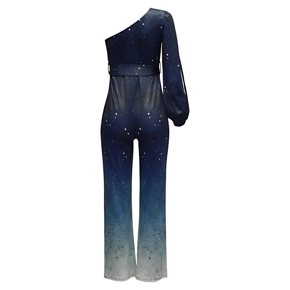 Adaline – Sequin One Shoulder Flare Leg Party Jumpsuit