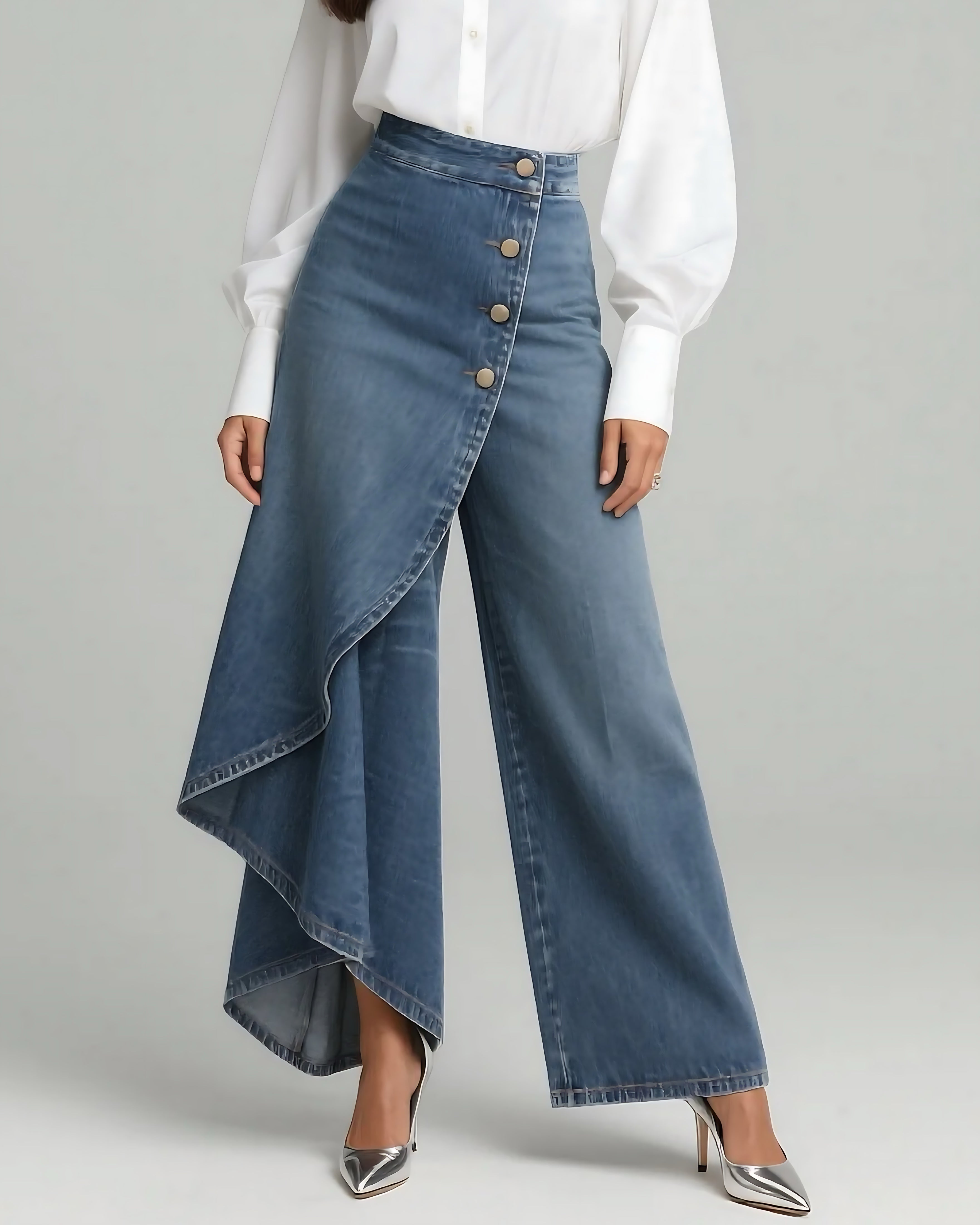 Adalynn – Asymmetric Wrap Denim Pants