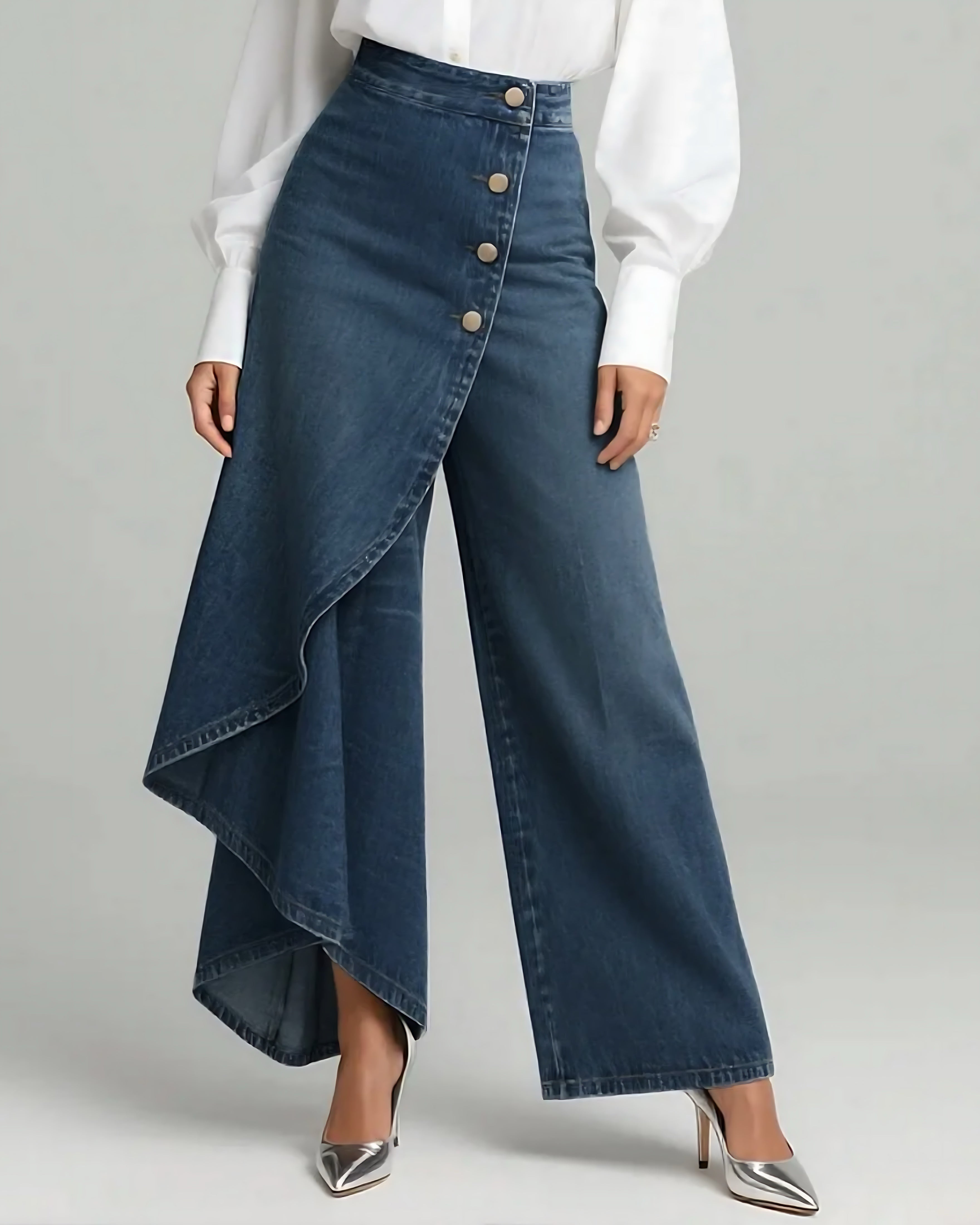 Adalynn – Asymmetric Wrap Denim Pants