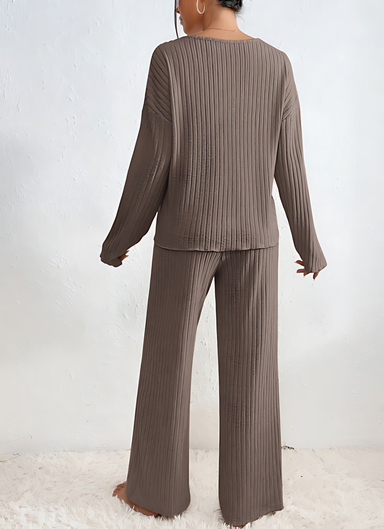 Adalynn – V Neck Knit Sweater and Wide Leg Pants Set