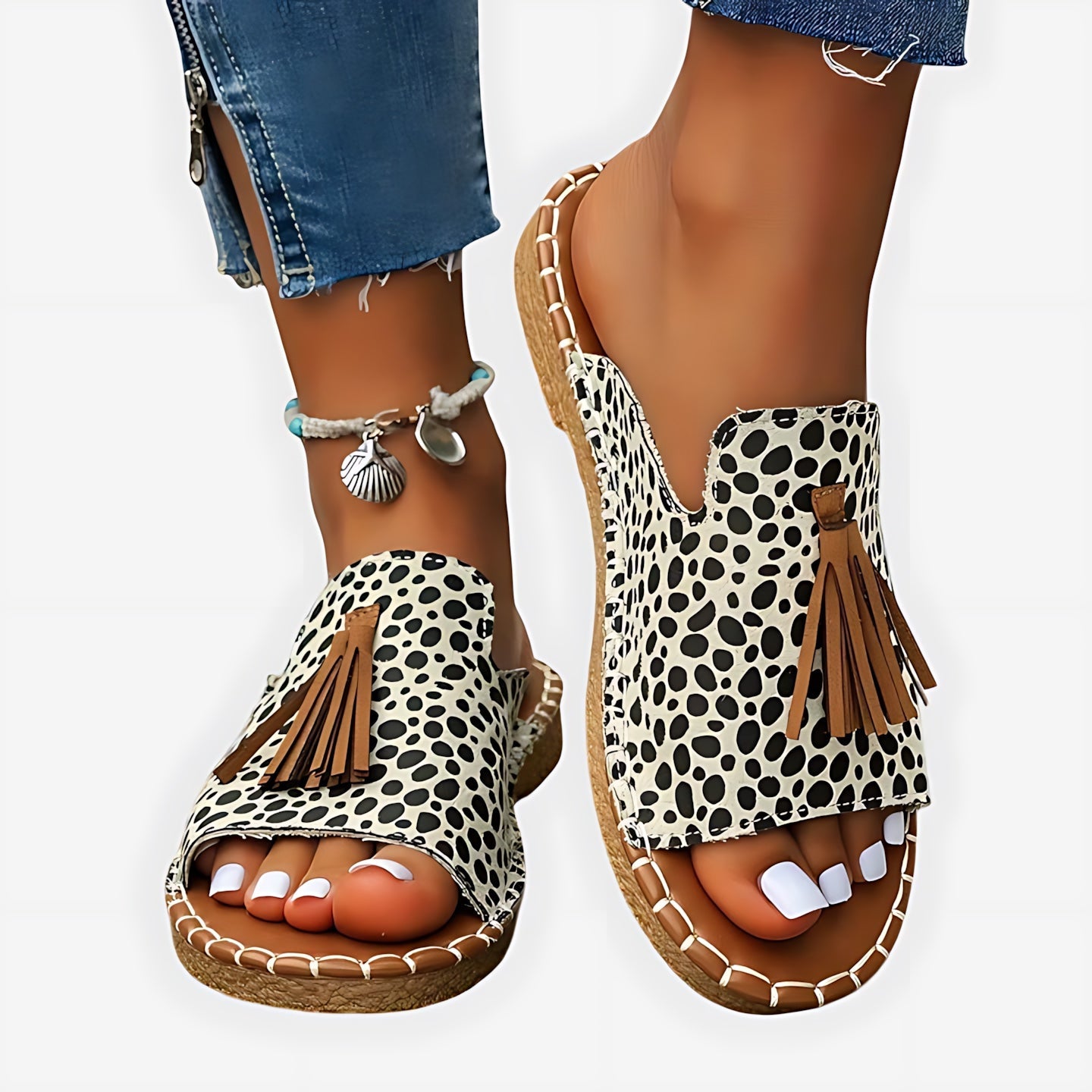 Adelaide – Boho Print Beaded Slide Sandals