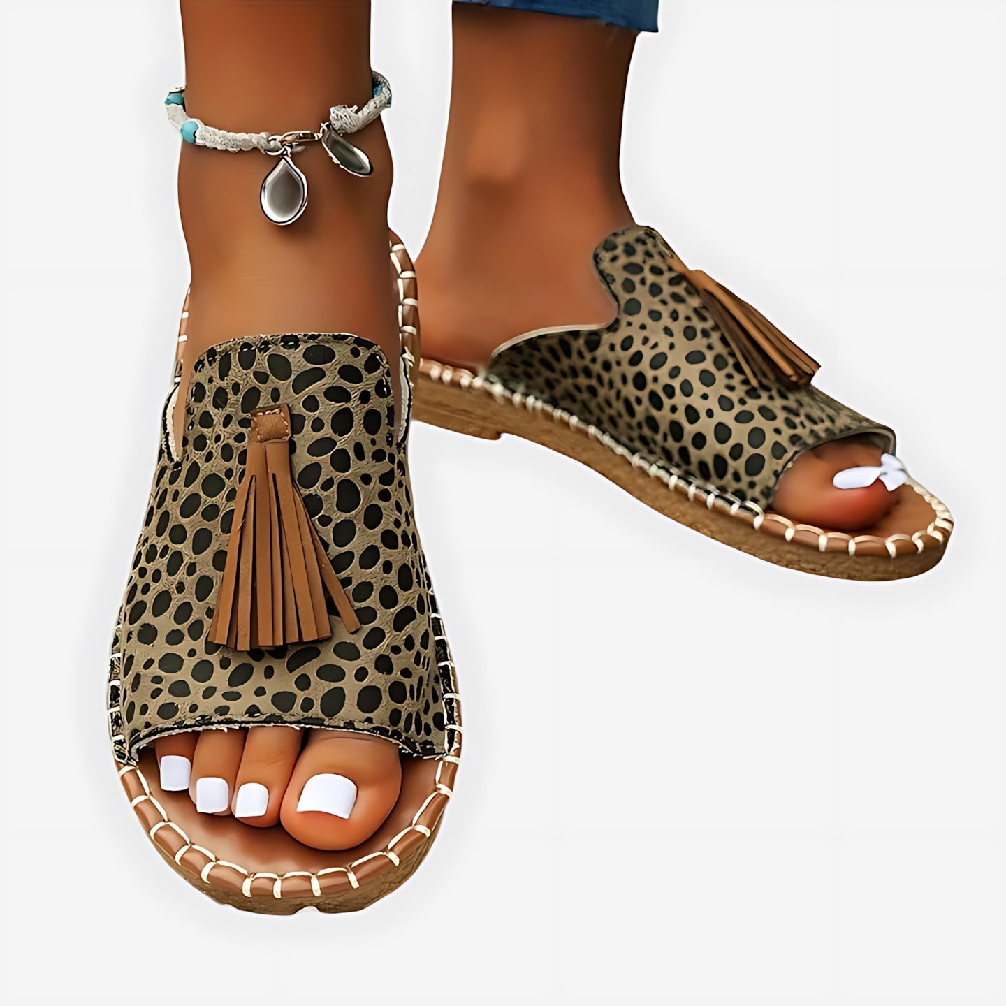 Adelaide – Boho Print Beaded Slide Sandals