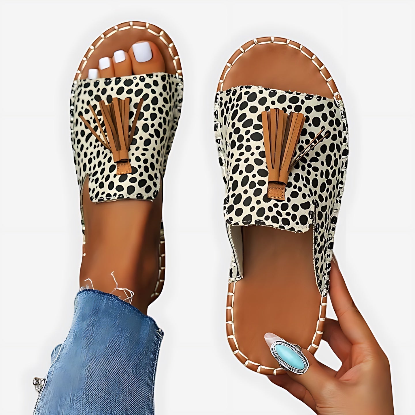 Adelaide – Boho Print Beaded Slide Sandals