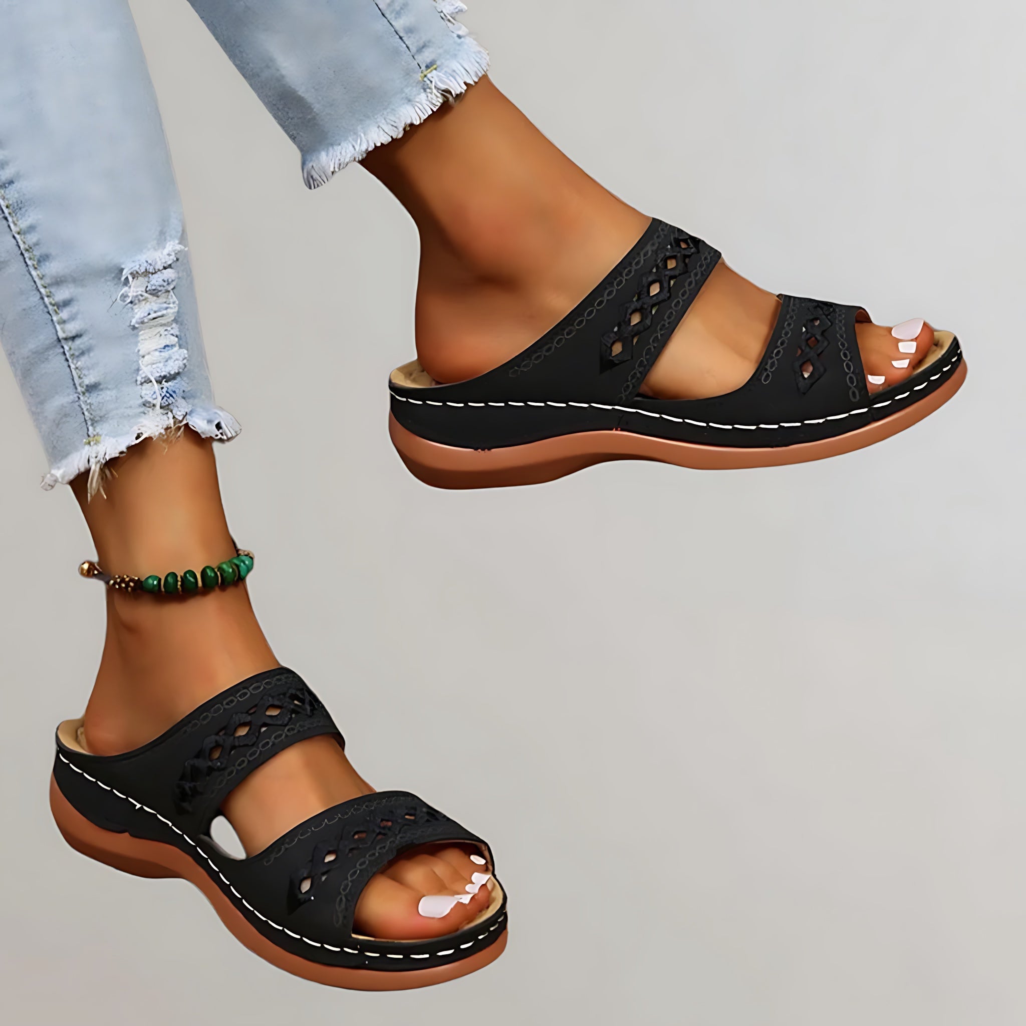 Adelaide – Cutout Low Wedge Slide Sandals