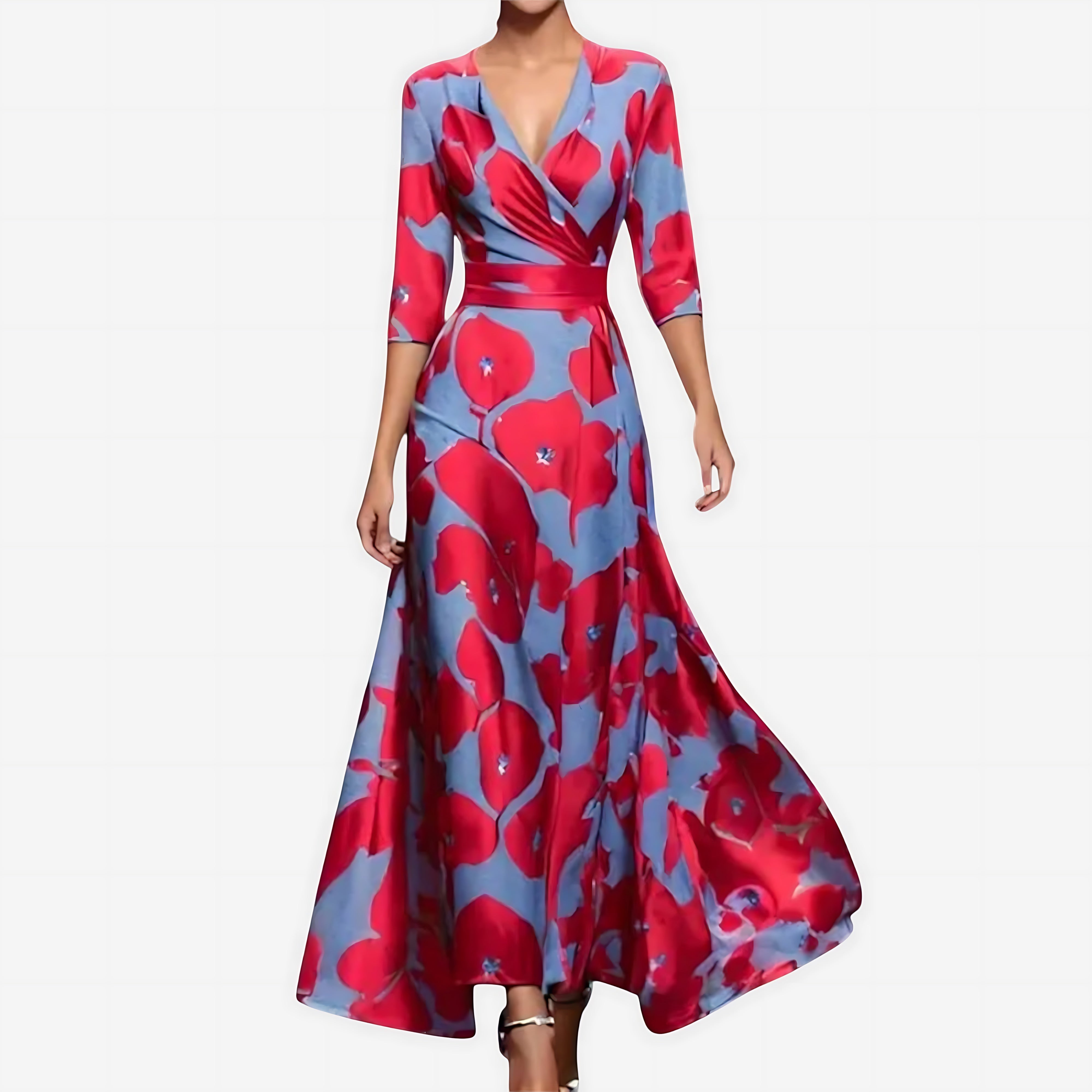 Adelaide – Floral Print Wrap Long Sleeve Maxi Dress