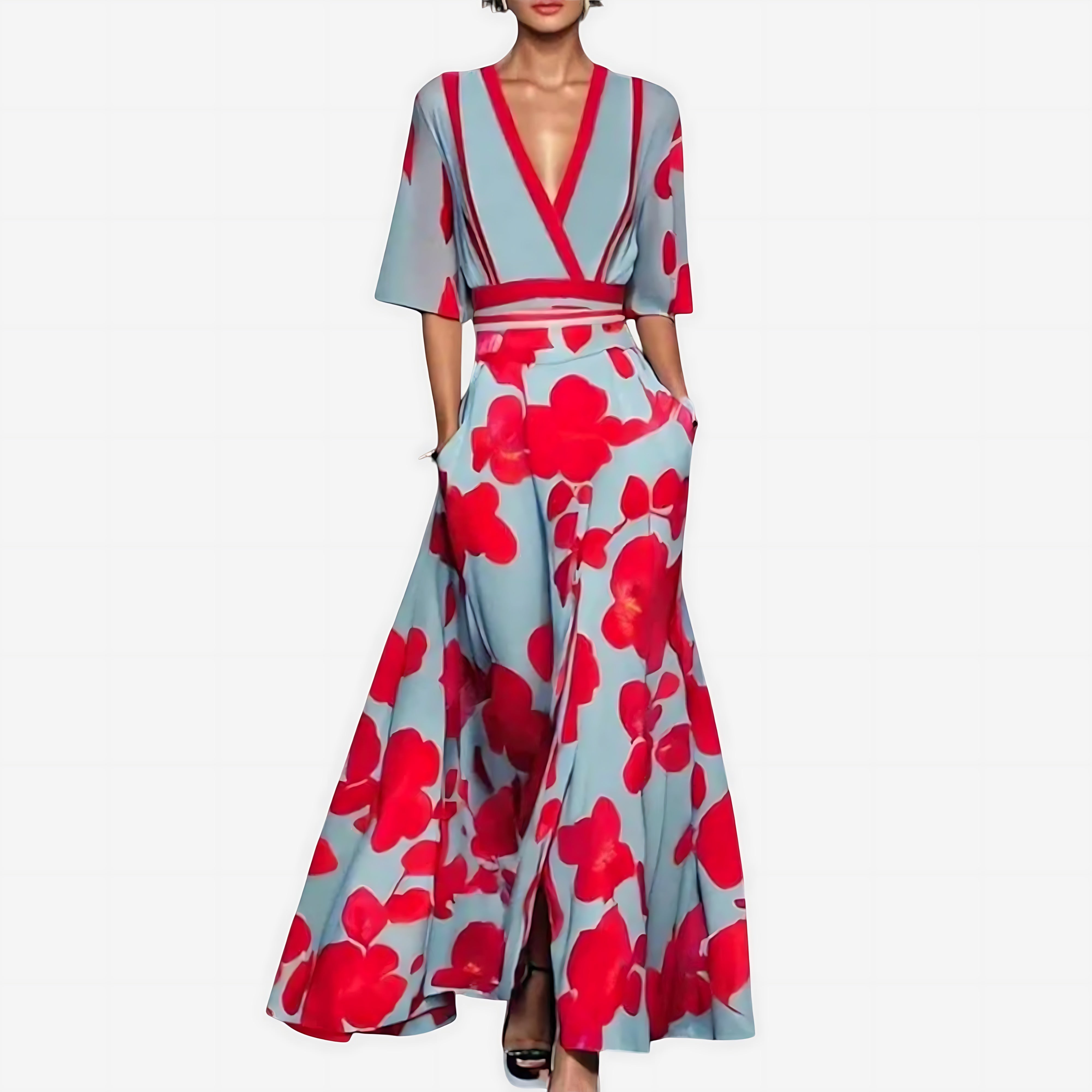 Adelaide – Floral Print Wrap Long Sleeve Maxi Dress
