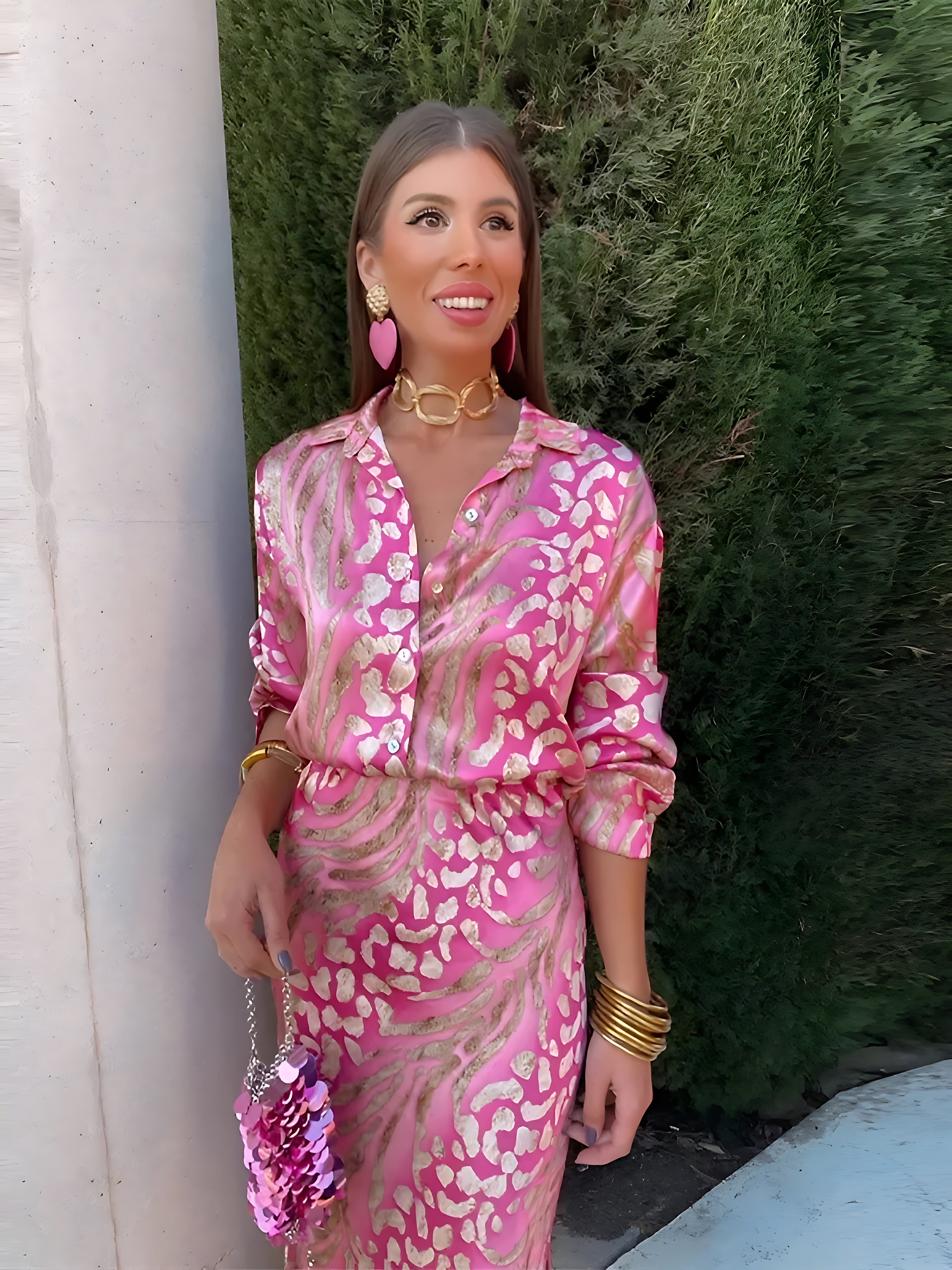 Adelaide – Printed Long Sleeve Midi Shirt Dress