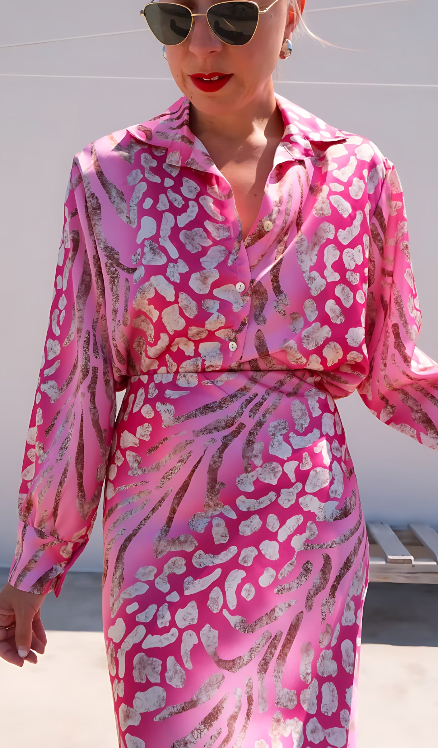Adelaide – Printed Long Sleeve Midi Shirt Dress