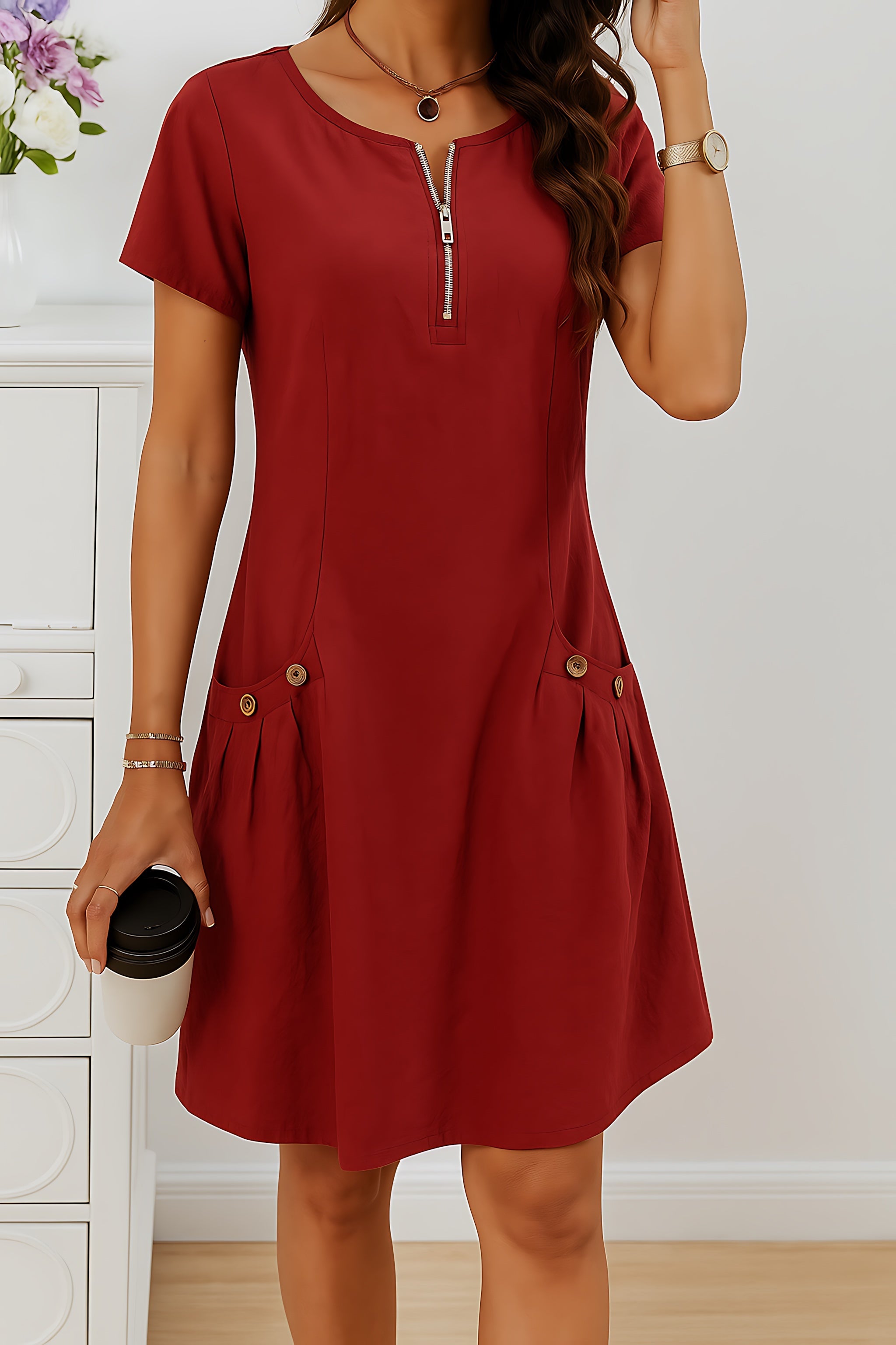 Adeline – Crew Neck Short Sleeve Summer Shift Dress
